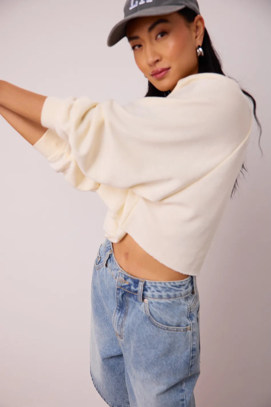 Nara Cropped Sweatshirt Women's Casual Pullover Cream Sweater | Cozy Fall Winter Loungewear for Home, Office & Street Style