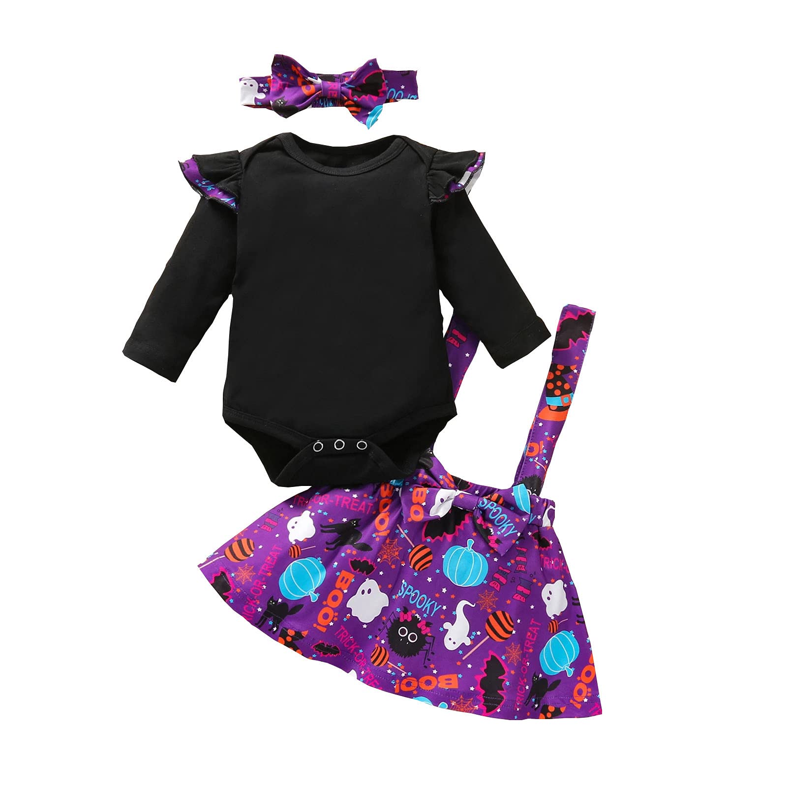 Baby Girls Halloween Outfit - Ruffle Top & Skirt Set for Parties