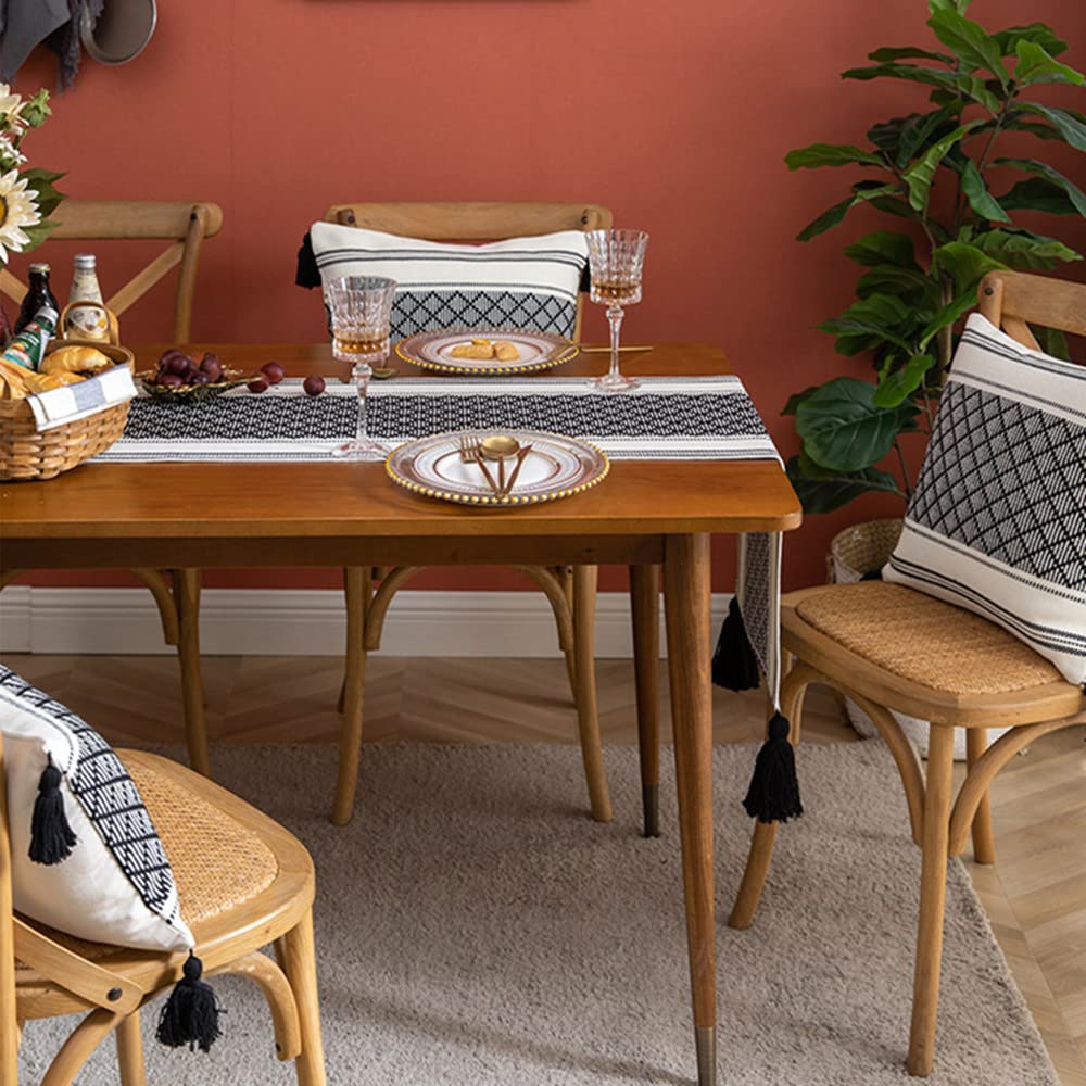 Boho Tassel Table Runner - Farmhouse Rustic Geometric Woven Table Cover for Dining Room Decor, Holiday Parties & Banquets | Perfect for Boho Home Decor, Wedding Reception & Thanksgiving Dinner Table Setting