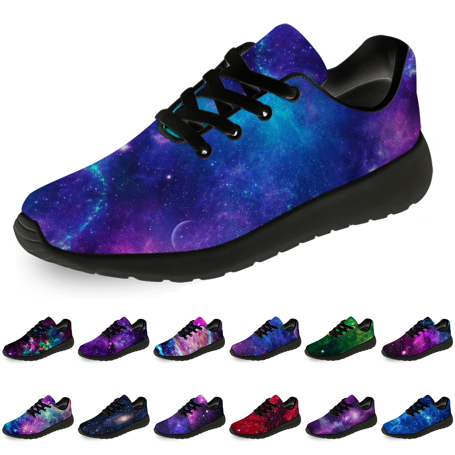 **Unisex Galaxy Print Running Shoes - Men's Size 9.5 / Women's Size 11 - Blue & Purple Cosmic Sneakers for Walking, Tennis & Casual Wear - Perfect Gift for Men & Women**    *(Use for jogging, gym workouts, outdoor activities, or stylish everyday wear.)*