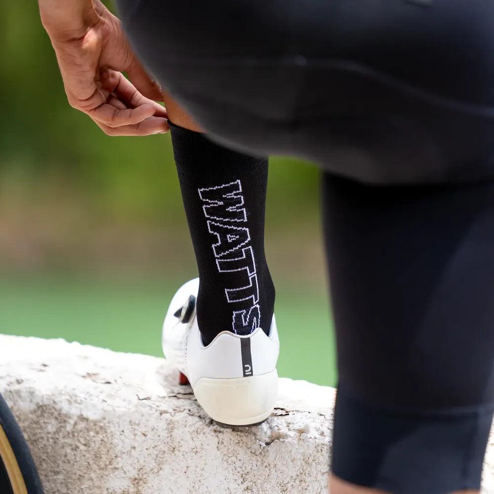 SPORCKS Watts Black Cycling Socks for Men & Women - Breathable Moisture-Wicking Bike Socks for Road Cycling, Mountain Biking & Indoor Training