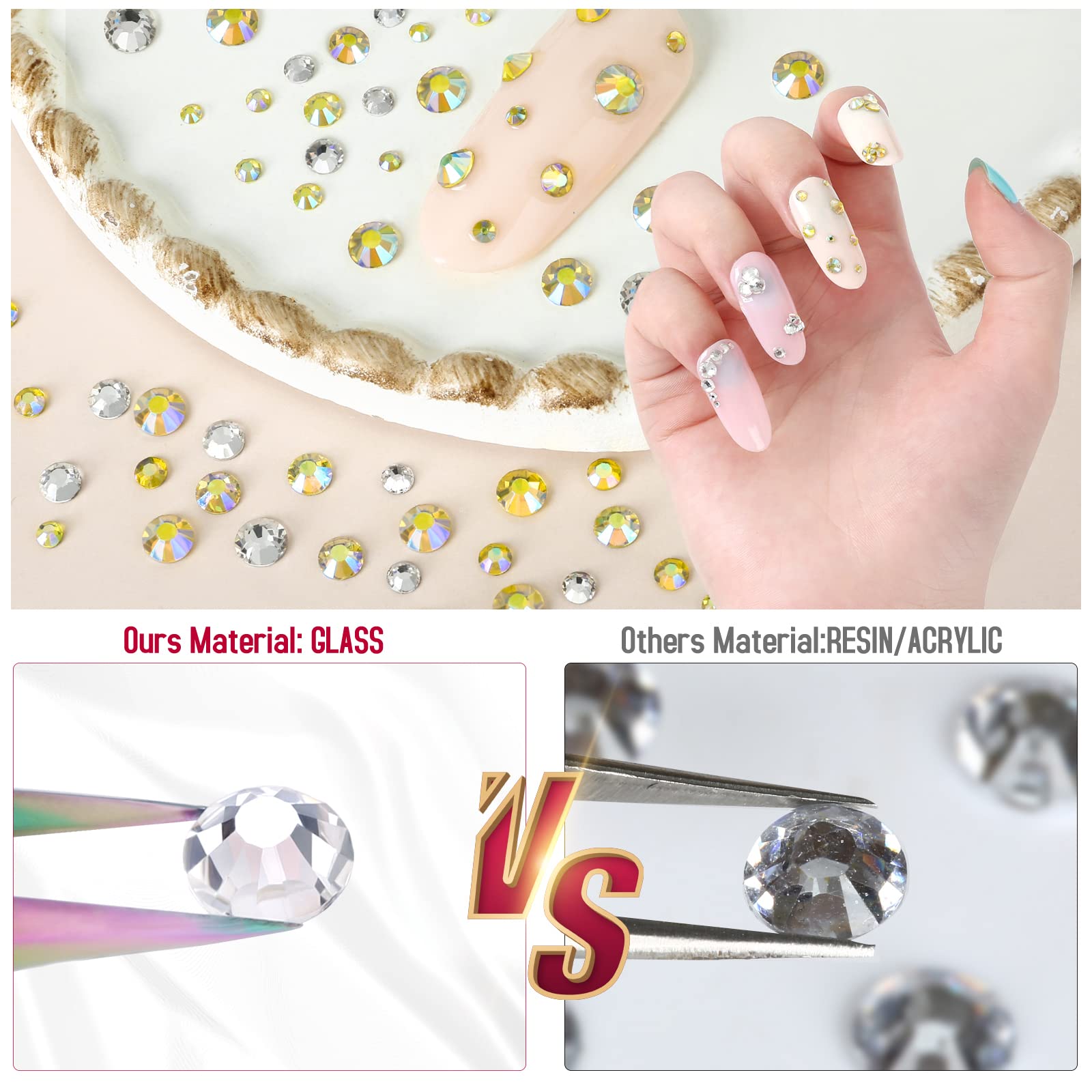 1500PCS Flat Back Nail Rhinestones Kit - 6 Sizes Crystal Nail Gems with 20ML Nail Glue, Dotting Pen & Tweezer for DIY Nail Art, Manicure, Pedicure and Craft Decoration