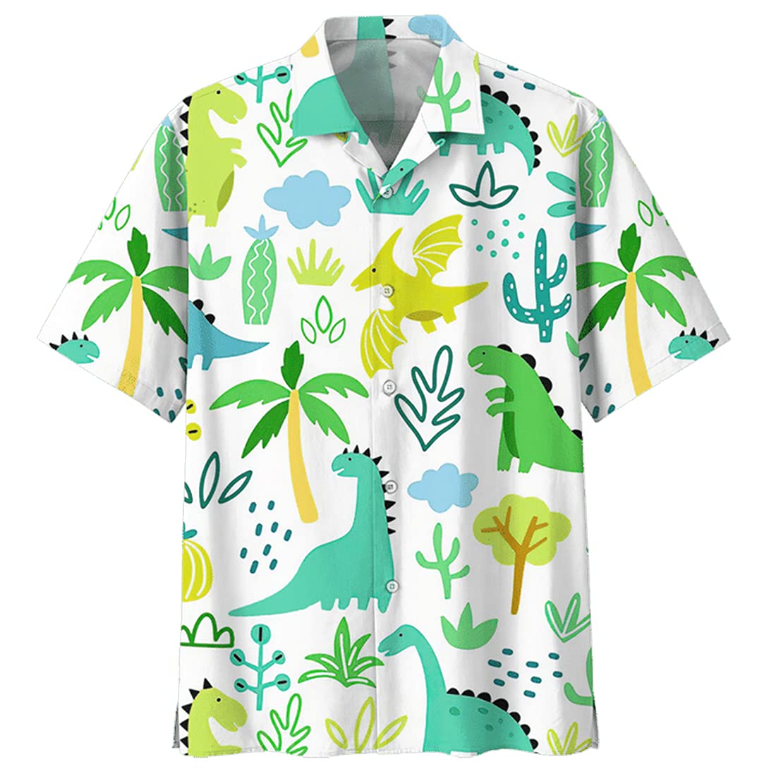 Men's Tropical Dinosaur Hawaiian Shirts - Short Sleeve Button Down Summer Shirts with Dino Print | Perfect for Beach Vacation, Luau Party & Casual Wear