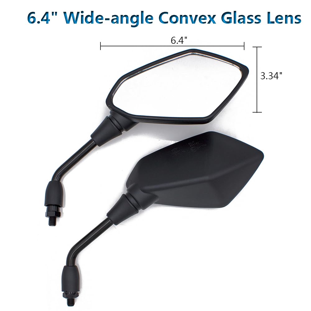 Universal Motorcycle Side Mirrors - 2 Pack, 10mm & 8mm Bolt, 7/8
