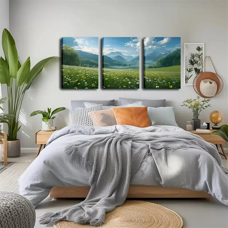 3-Piece Framed Canvas Wall Art Set - Beautiful Grass & Small Flowers Design, 40x60cm High Quality Print | Ready to Hang Australian Made Home Decor for Living Room, Bedroom & Office