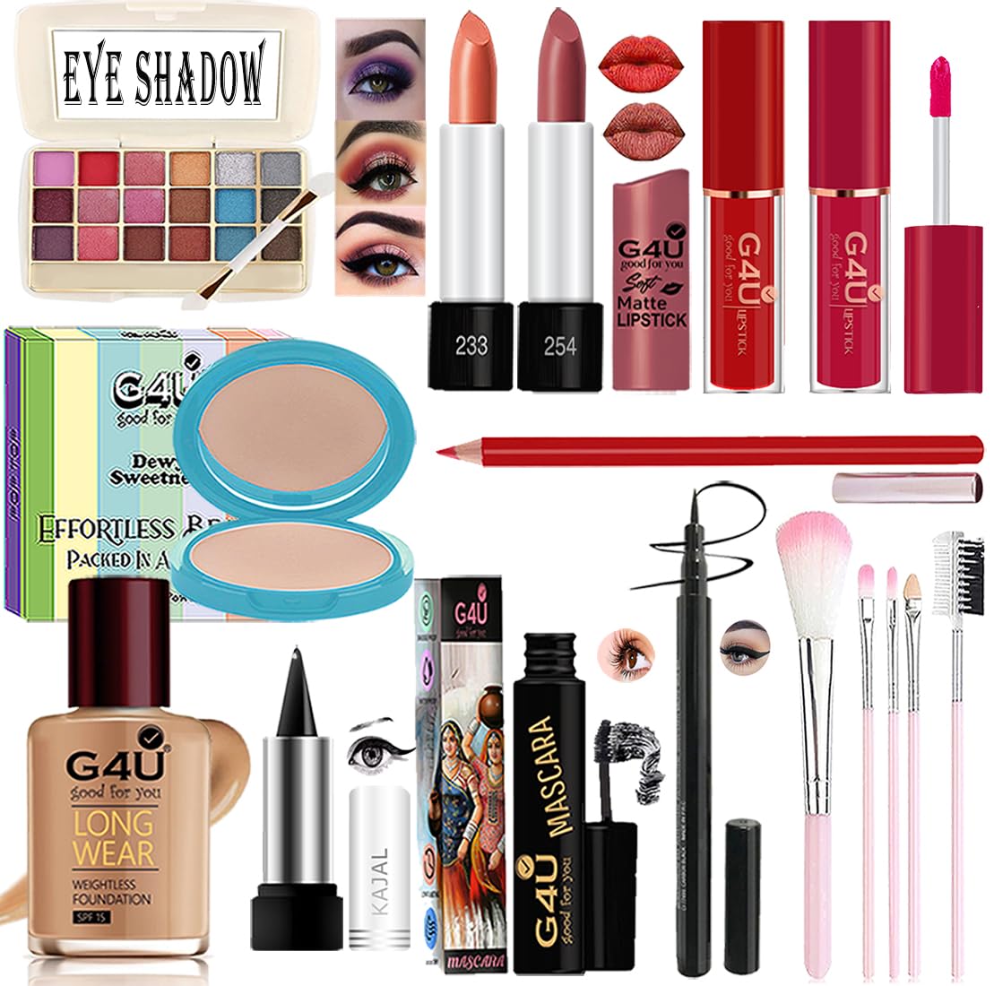 G4U All-in-One Makeup Kit - 12-Piece Cosmetic Set with Eyeshadow, Lipstick & Blush | Perfect Karwa Chauth Gift for Wife, Girlfriend & Women | Great for Daily Use, Parties & Special Occasions