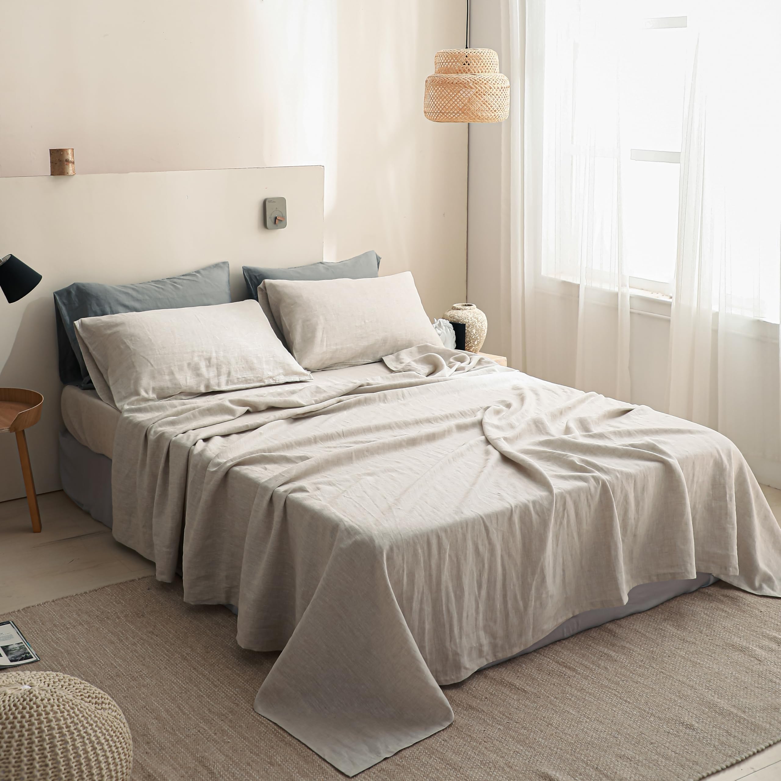 Premium 100% French Linen Sheet Set Full Size - 4 Piece Natural Breathable Bedding | Soft & Durable All-Season Luxury Bed Sheets | Perfect for Master Bedroom, Guest Room & Vacation Homes