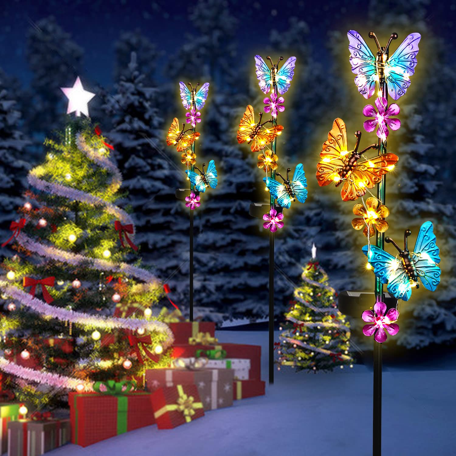Solar Powered Outdoor Garden Lights - Waterproof Butterfly Stake Lights for Yard, Lawn, Patio & Pathway Decor (2 Pack) | Perfect for Landscape Lighting, Backyard Ambiance & Nighttime Safety
