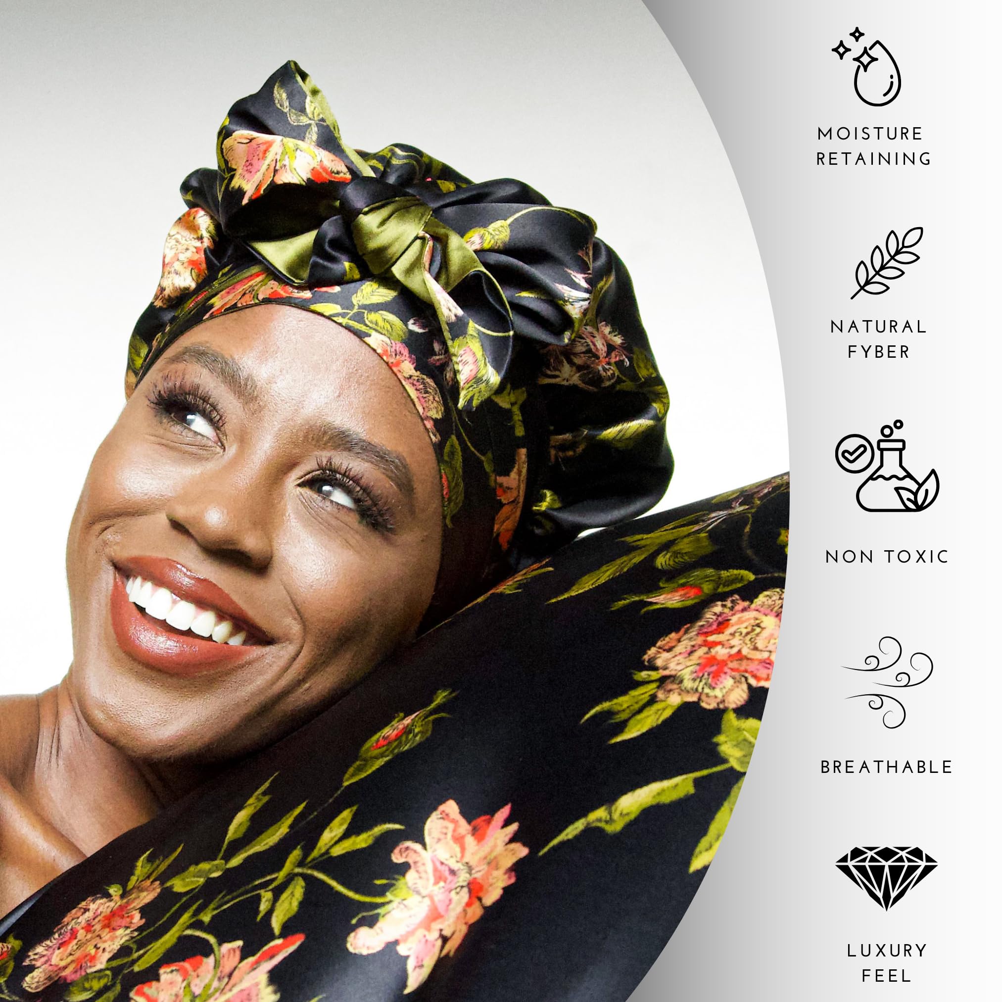 Wild Rose 100% Pure Mulberry Silk Hair Bonnet for Women - Reversible Sleep Cap for Curly Hair Protection - Handmade in USA | Perfect for Nighttime Hair Care & Travel Accessory