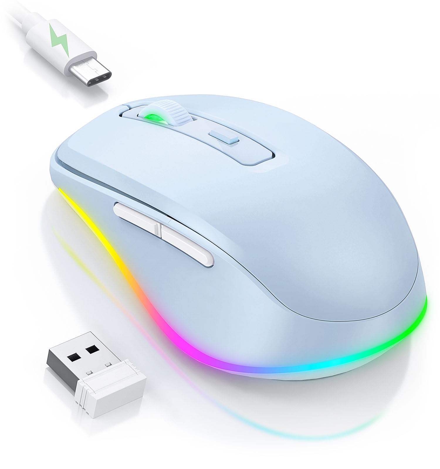 PEIOUS Wireless Mouse Jiggler - Undetectable Random Movement USB Mouse Mover for Laptop, Rechargeable Silent Computer Mouse with LED Light (Light Blue) - Keep PC Awake for Work, Online Meetings & Presentations