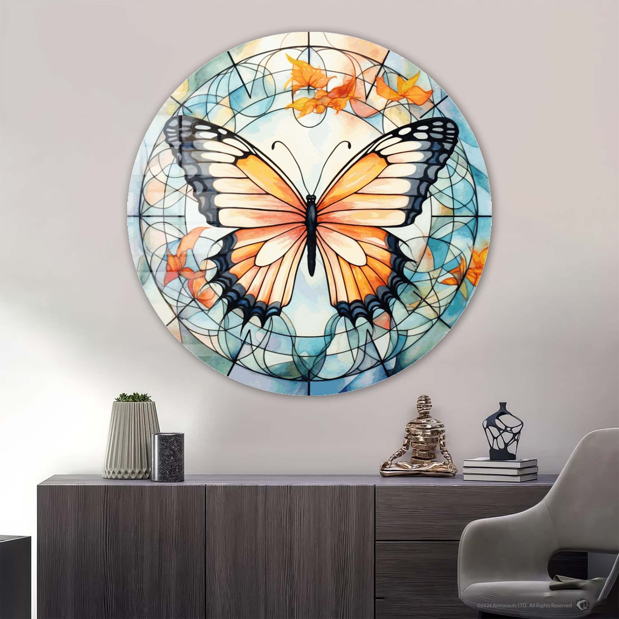 Stained Glass Butterfly Wall Art - Handmade Rounded Glass Decor for Home & Office - Perfect for Living Room, Bedroom, or Gift Giving