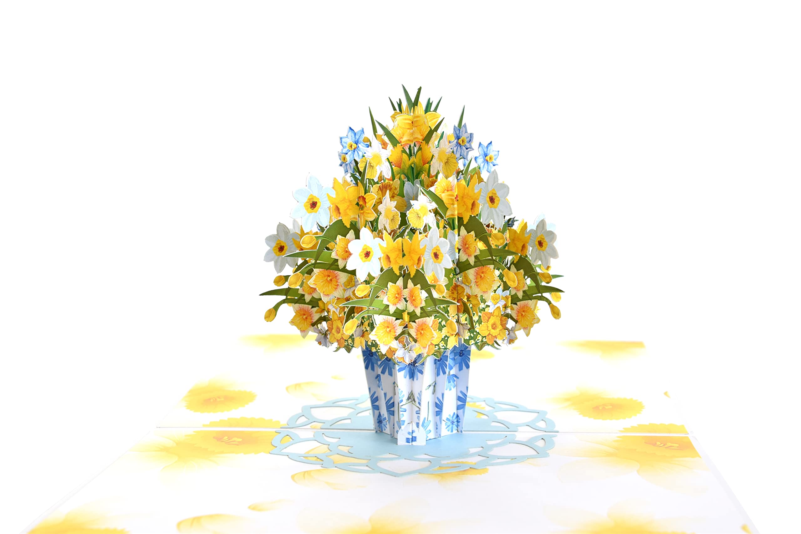 Beautiful Daffodil Flower Bouquet in Glass Vase - Elegant Pop Up Greeting Card for Birthday, Mother's Day, Spring Occasions | Perfect Gift for Loved Ones, Home Decor, and Special Celebrations