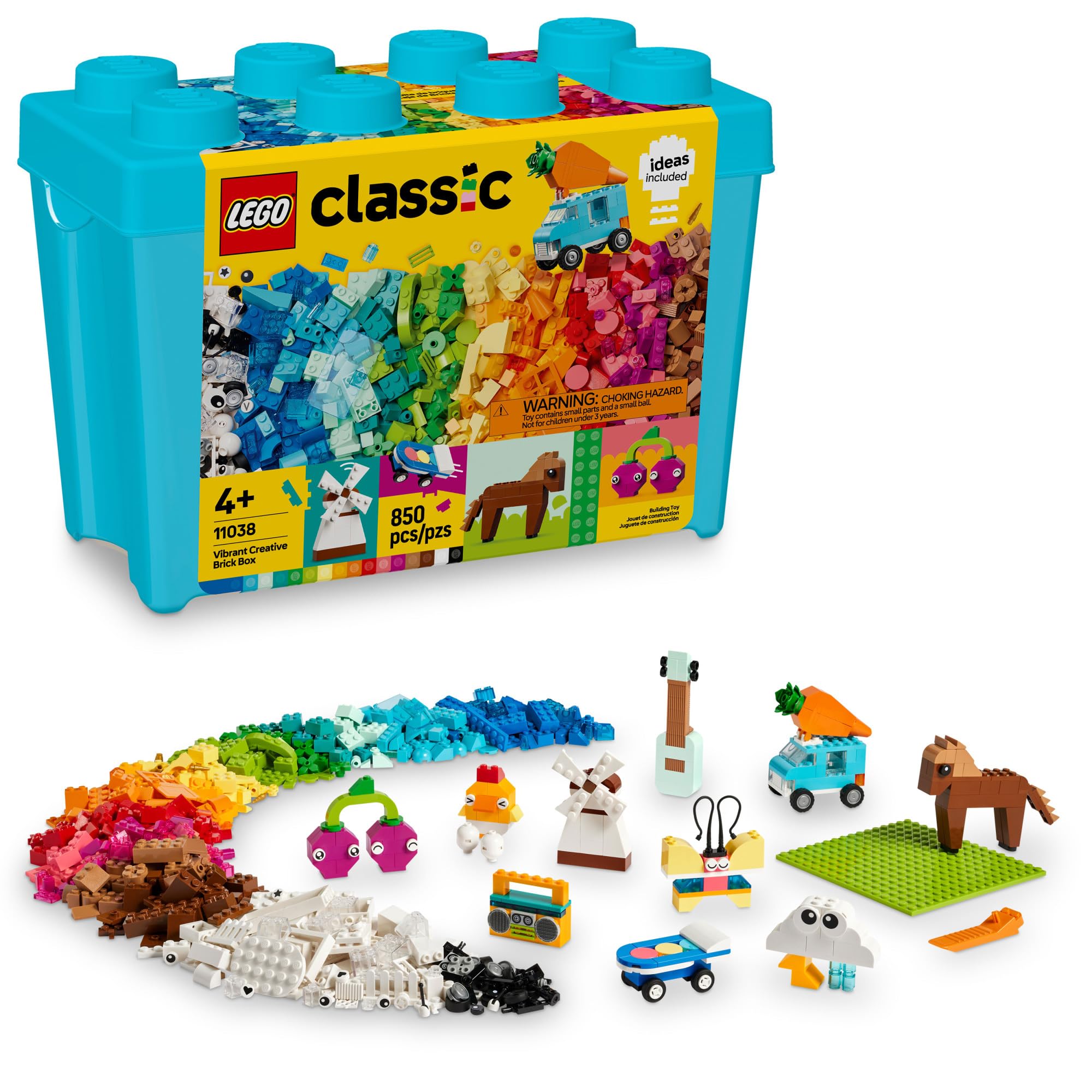 LEGO Classic Vibrant Creative Brick Box - 11038 Pieces, Arts & Crafts Building Set with Unicorn, Skateboard, Guitar & Plane | STEM Educational Sensory Toy for Kids Ages 4+ | Perfect Birthday Gift for Boys & Girls | Creative Play for Home, Classroom & Travel