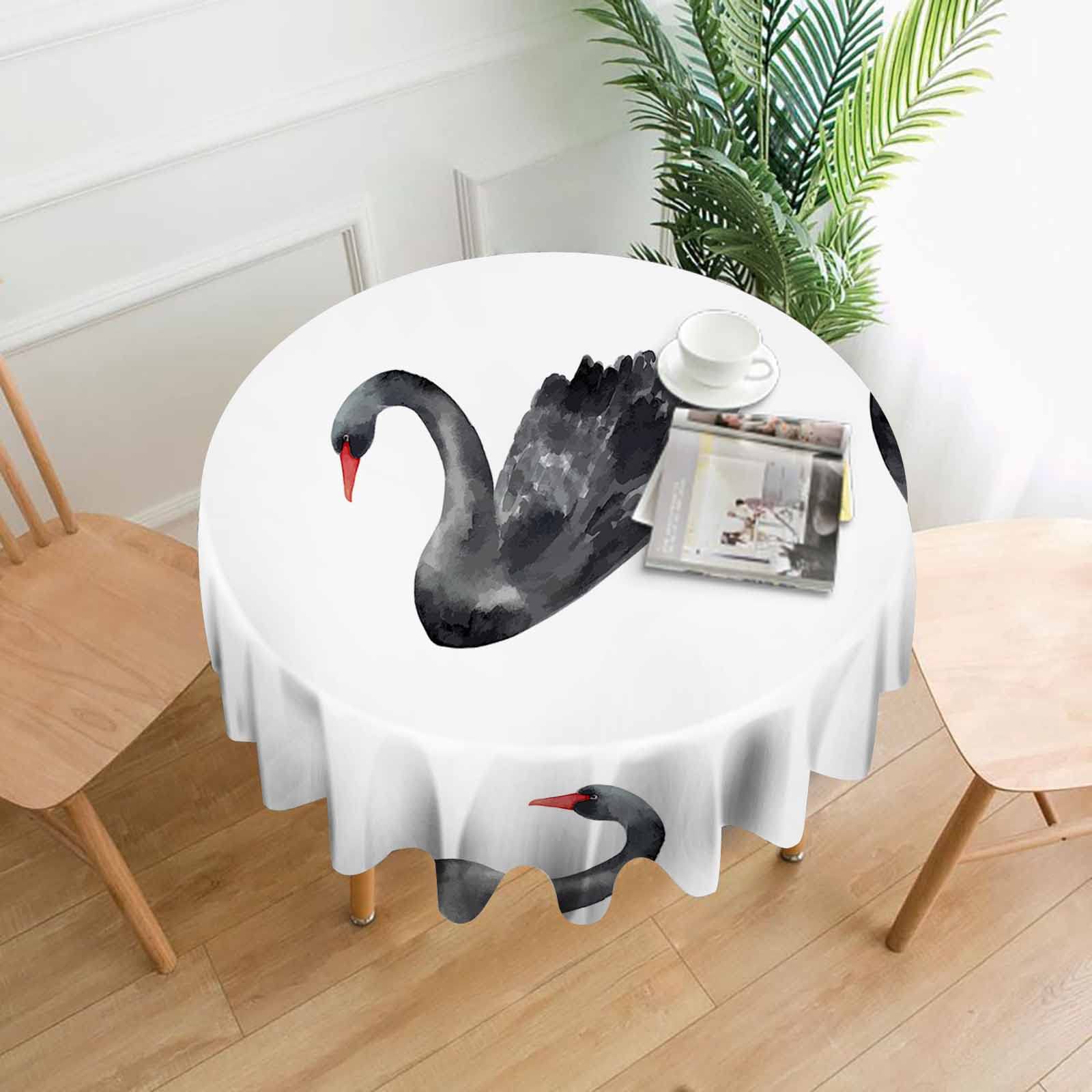 Elegant Black Swan Round Tablecloth with Floating Birds - 60 Inch Stain & Wrinkle Resistant Polyester - Perfect for Dining Tables, Buffet Parties & Home Decor