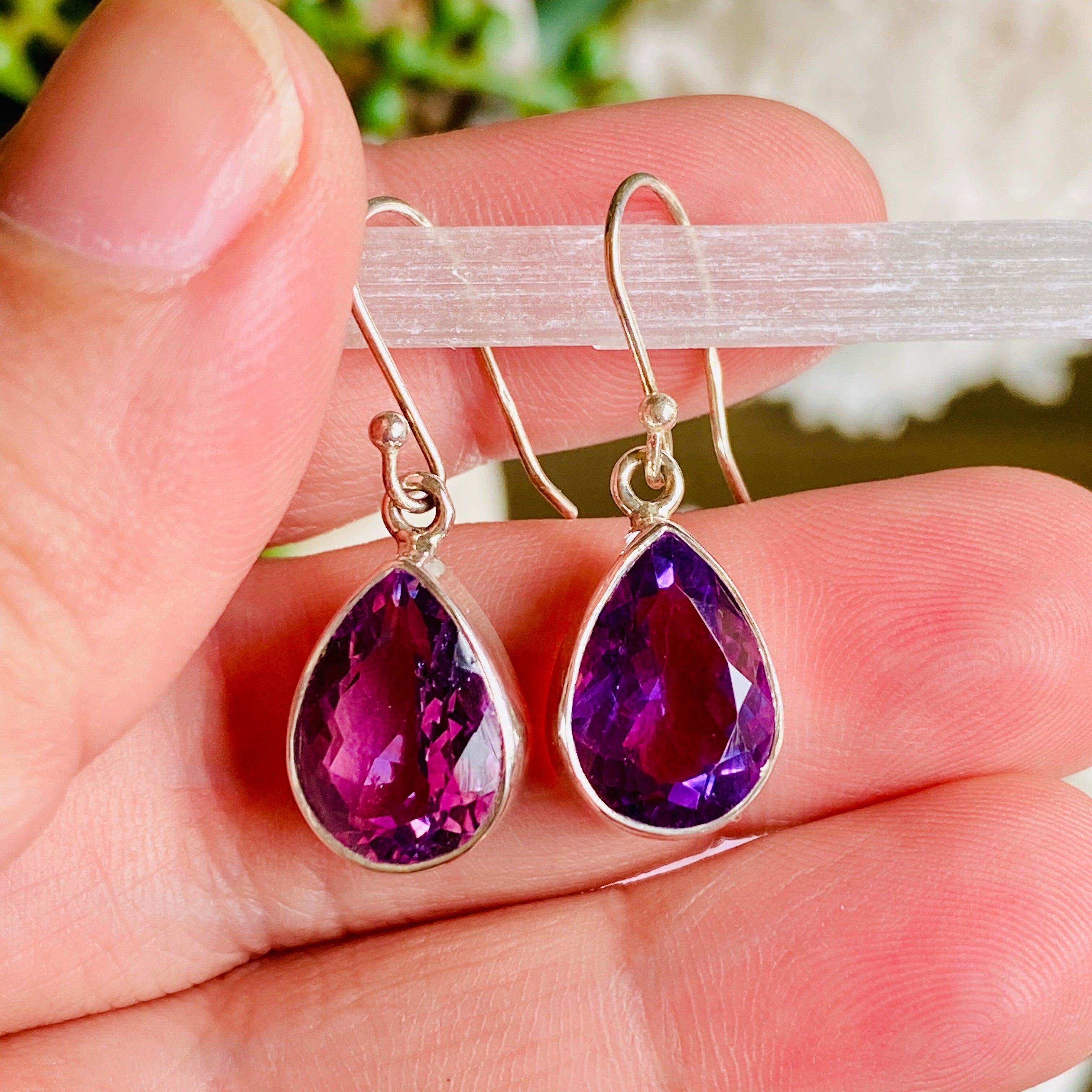 Amethyst Faceted Teardrop Earrings for Women - Elegant Purple Gemstone Dangle Earrings for Party, Wedding & Evening Wear - KEGJ806