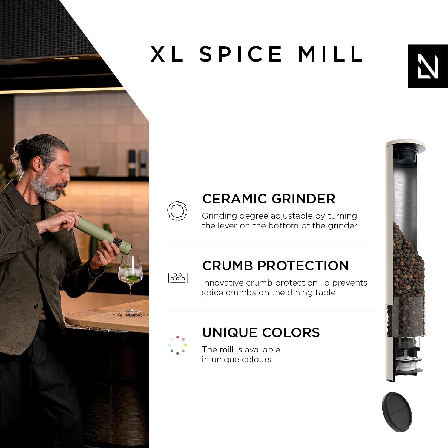 Premium Adjustable Ceramic Salt and Pepper Grinder Set - Manual Spice Mill with Coarse to Fine Grind - Stylish Almond Beige Design for Kitchen, Dining Table & Outdoor Picnics