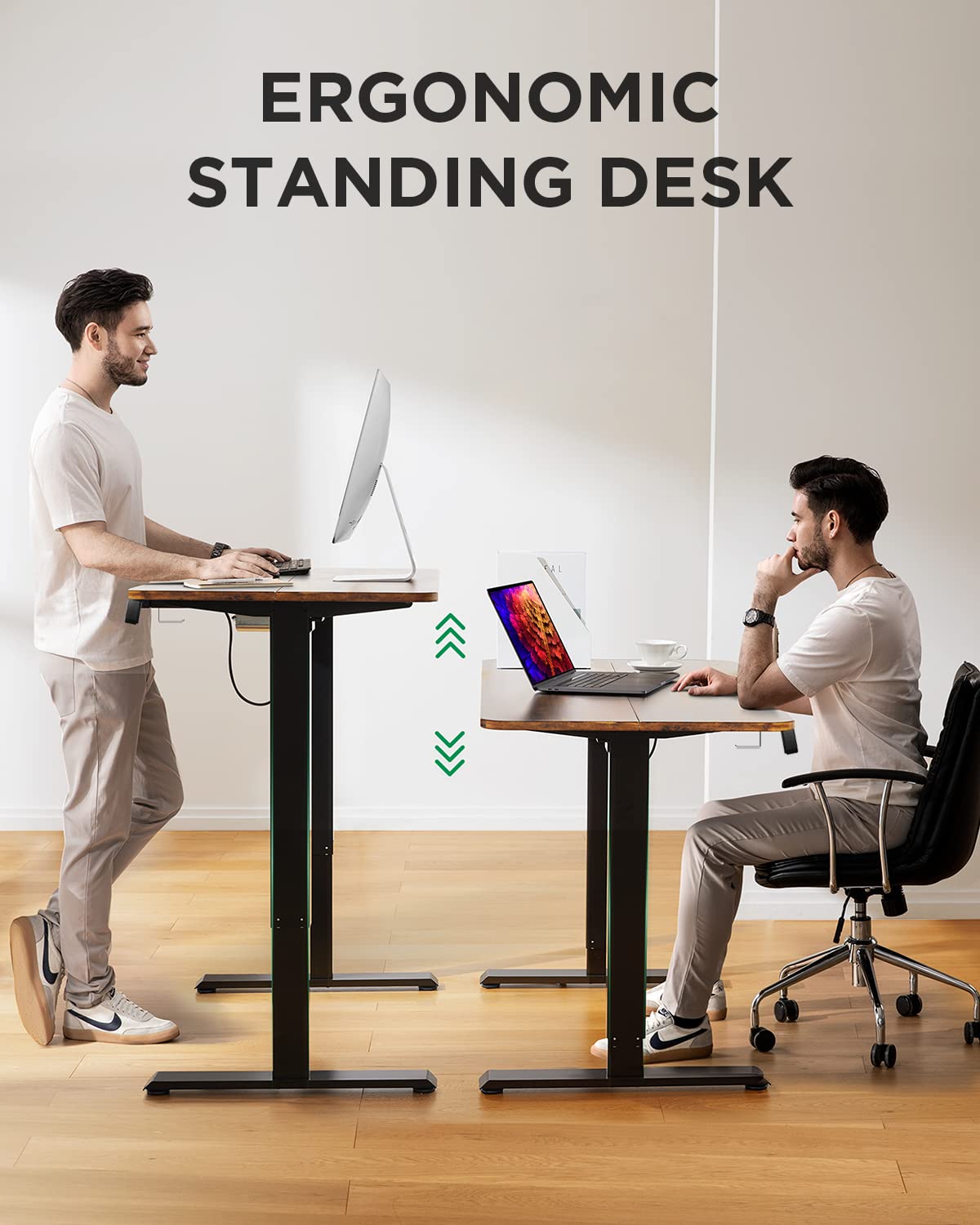 Totnz Memory Electric Height Adjustable Standing Desk - 55 x 24 Inch Sit Stand Workstation for Home Office, Computer Desk with Rustic Finish - Perfect for Remote Work, Gaming Setup & Ergonomic Workspace