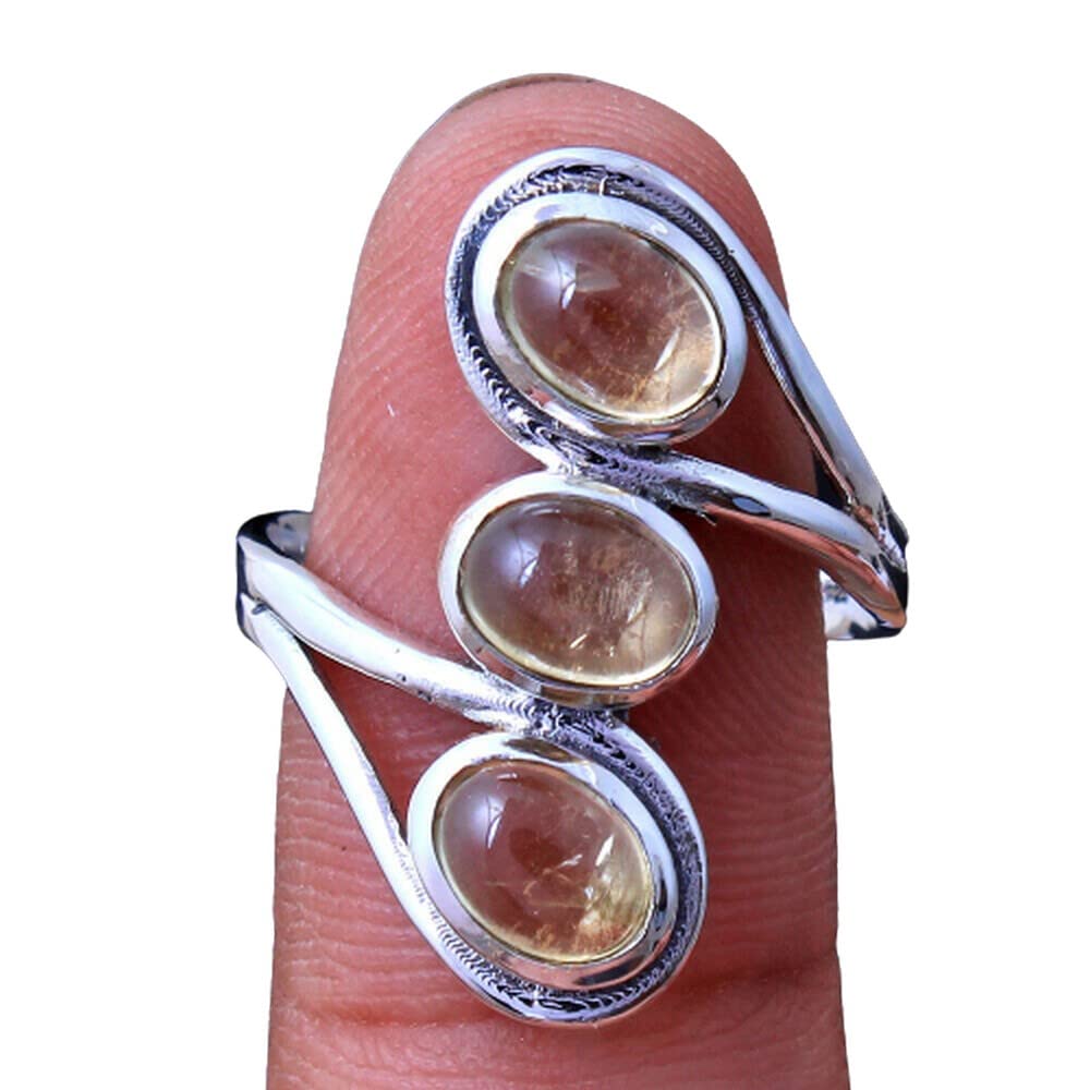 925 Sterling Silver Citrine Rings for Women - Yellow Oval Gemstone Bridesmaid Rings, 3-Stone Bezel Set Handmade Jewelry - Perfect for Weddings, Parties & Everyday Wear