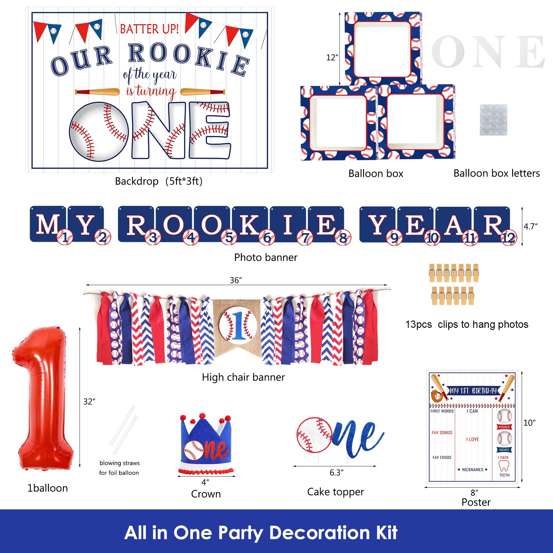 Rookie of The Year 1st Birthday Party Decorations for Boys - Baseball Theme 1st Birthday Supplies - Perfect for Baby Boy's First Birthday Celebration & Baseball Themed Parties