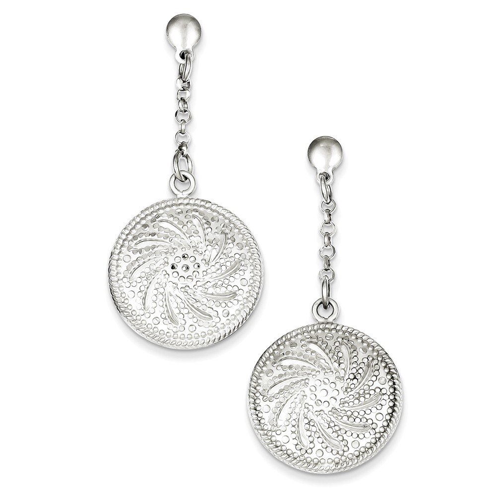 925 Sterling Silver Rhodium Plated Diamond Cut Disc Dangle Earrings for Women - Elegant Post Earrings for Party, Wedding & Everyday Wear
