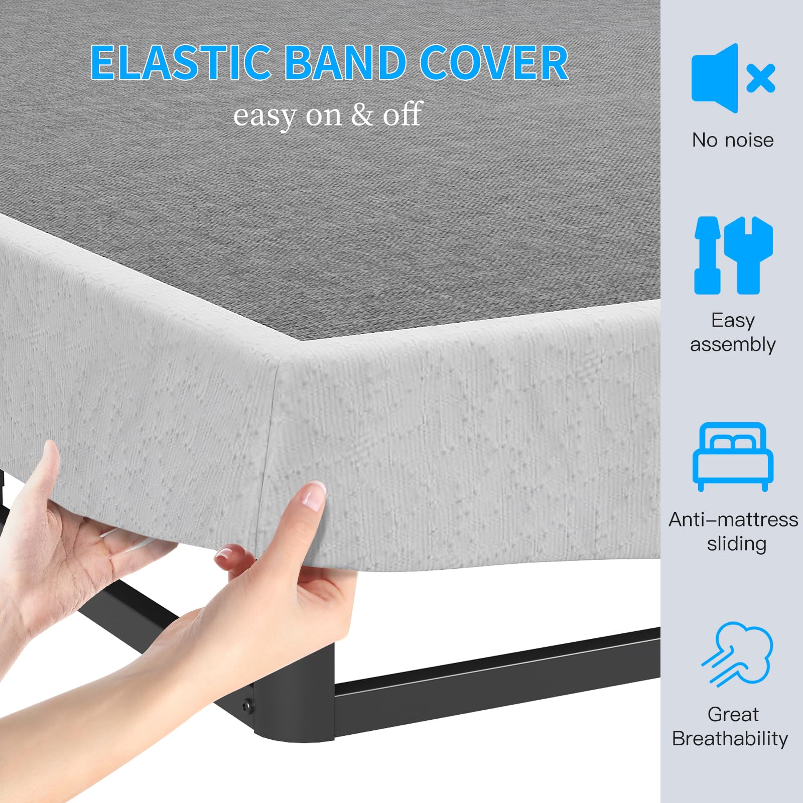 5 Inch Low Profile Box Spring for King Bed - Heavy Duty 3500lbs Metal Mattress Foundation with Easy Clean Fabric Cover | Non-Slip, Quiet, Easy Assembly | Perfect for Bedroom, Guest Room & Dorm | Box Spring Only (UOMEUR King Box Spring)
