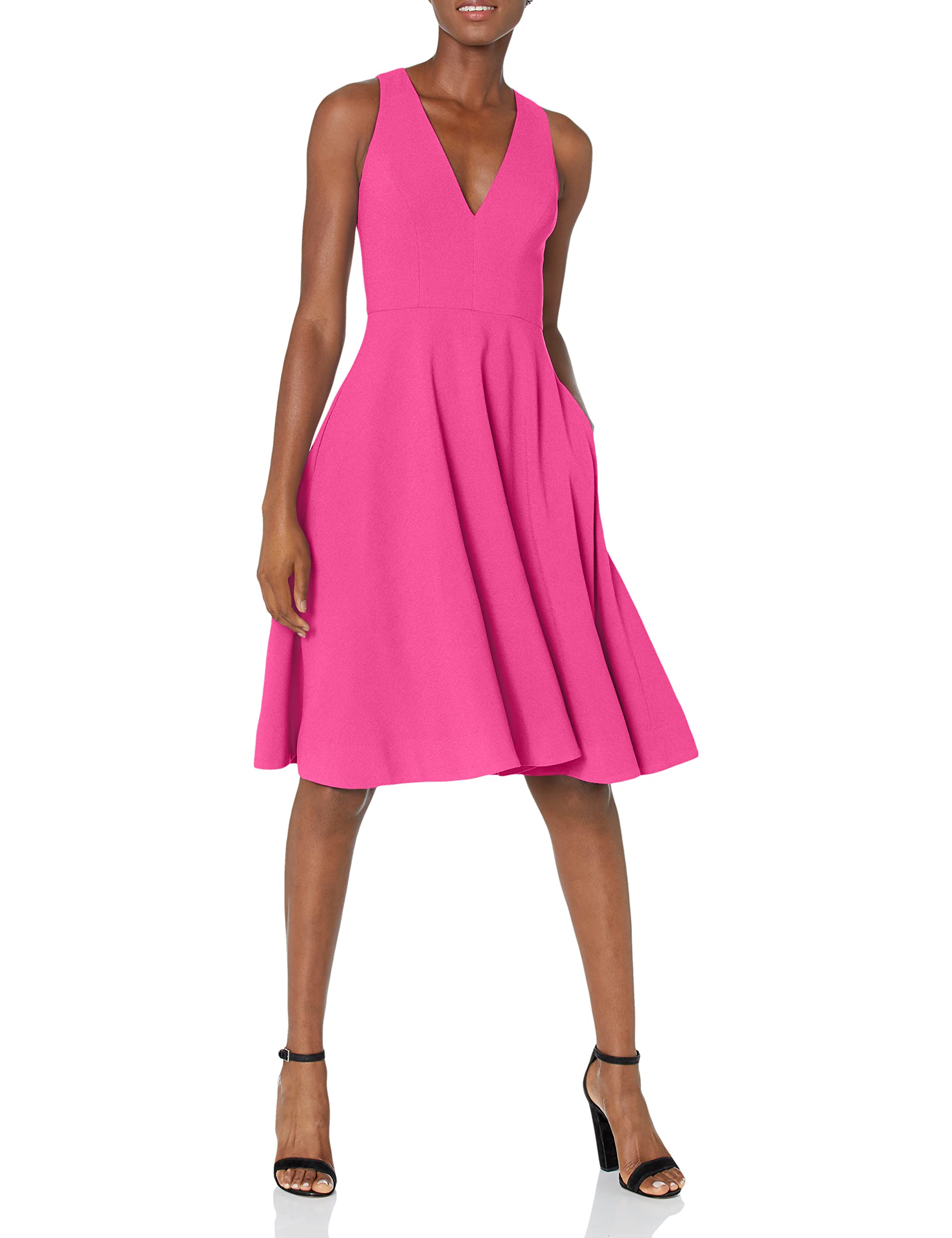 Dress the Population Women's Catalina Solid Sleeveless Fit & Flare Midi Dress - Elegant Cocktail & Summer Party Attire for Weddings & Date Nights