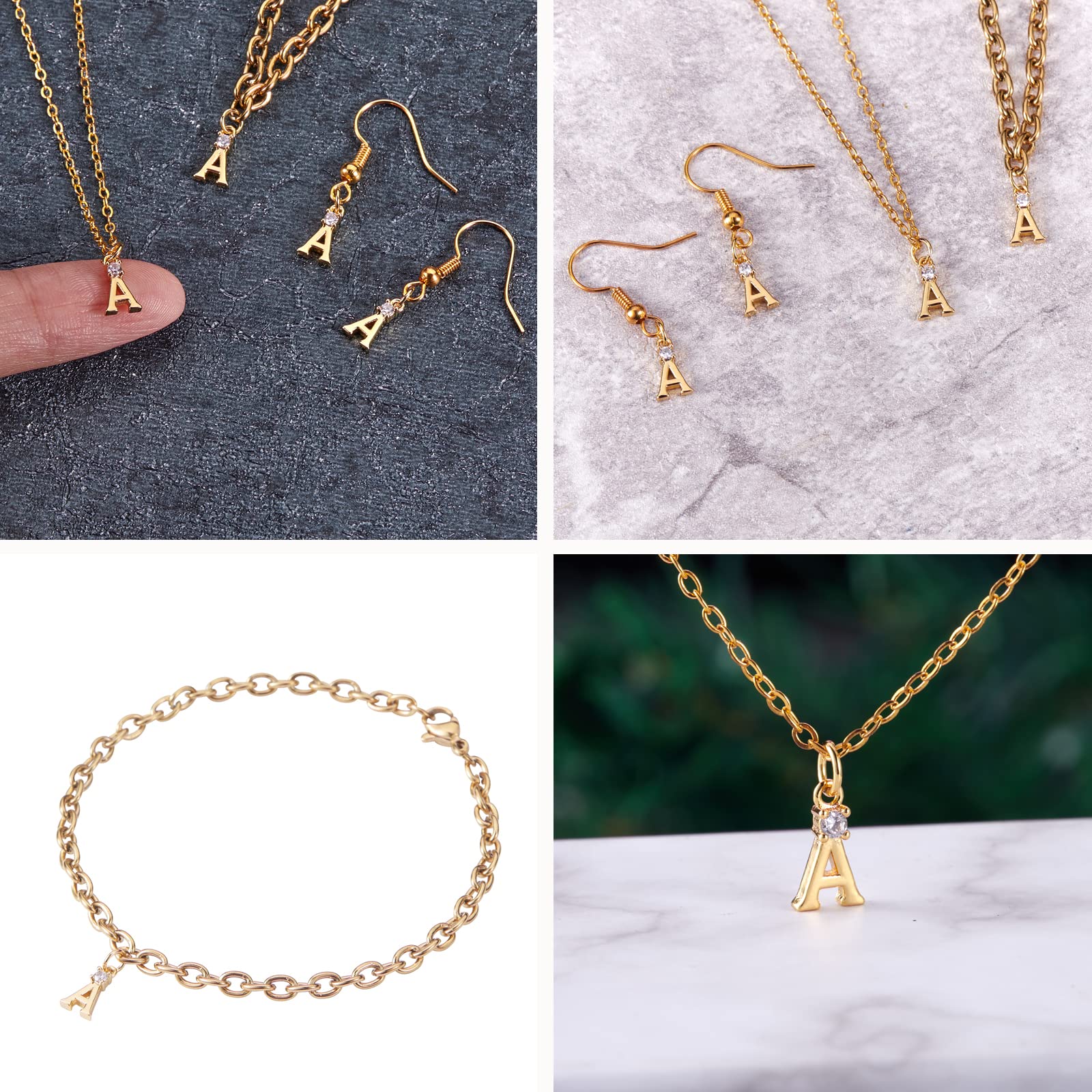 BEEFLYING 10pcs Gold Plated Brass Letter Charms with Crystal Micro Pave Cubic Zirconia - A-Z Alphabet Pendants for Jewelry Making, DIY Bracelets & Necklaces - Perfect for Birthstone Gifts, Personalized Name Jewelry & Fashion Accessories