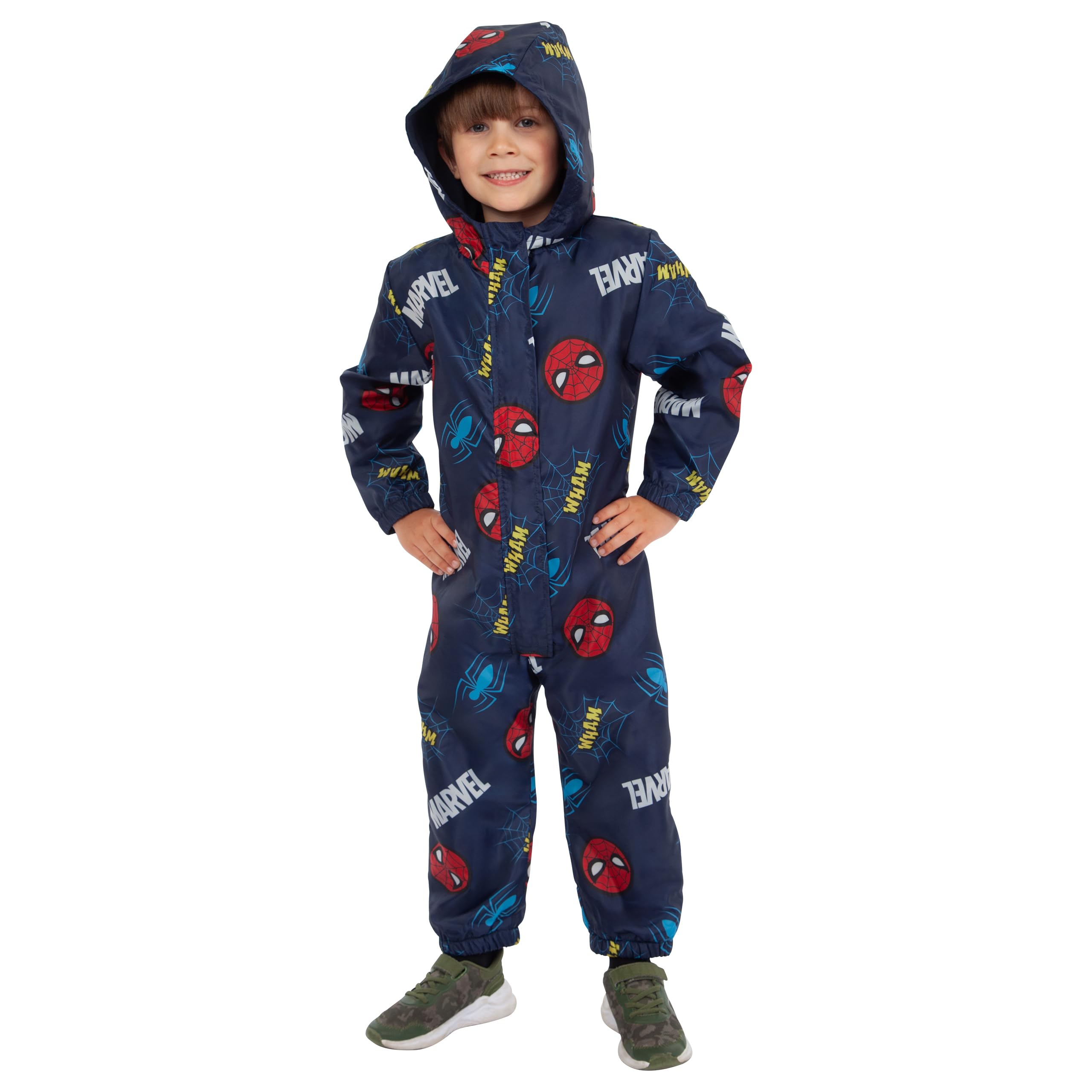 Marvel Spiderman Kids Rain Suit - Waterproof Boys' Rain Gear Overalls for Outdoor Play & School Commute