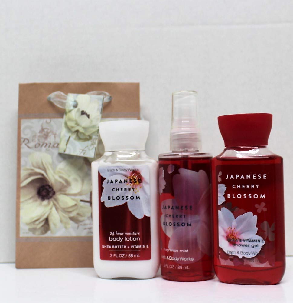Bath and Body Works Japanese Cherry Blossom Shower Gel, Fine Fragrance Mist & Body Lotion Travel Size Gift Set - Floral Scented Body Care Trio for Women, Perfect for Travel, Gifts & Daily Pampering