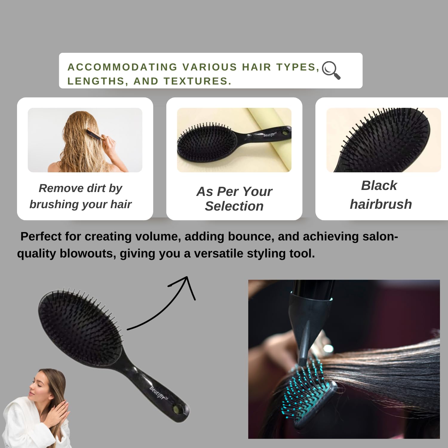 Beautyfly Paddle Hair Brush with Soft Bristles - Detangling Brush for All Hair Types (Men & Women) - Black | Perfect for Daily Styling, Salon Use & Travel