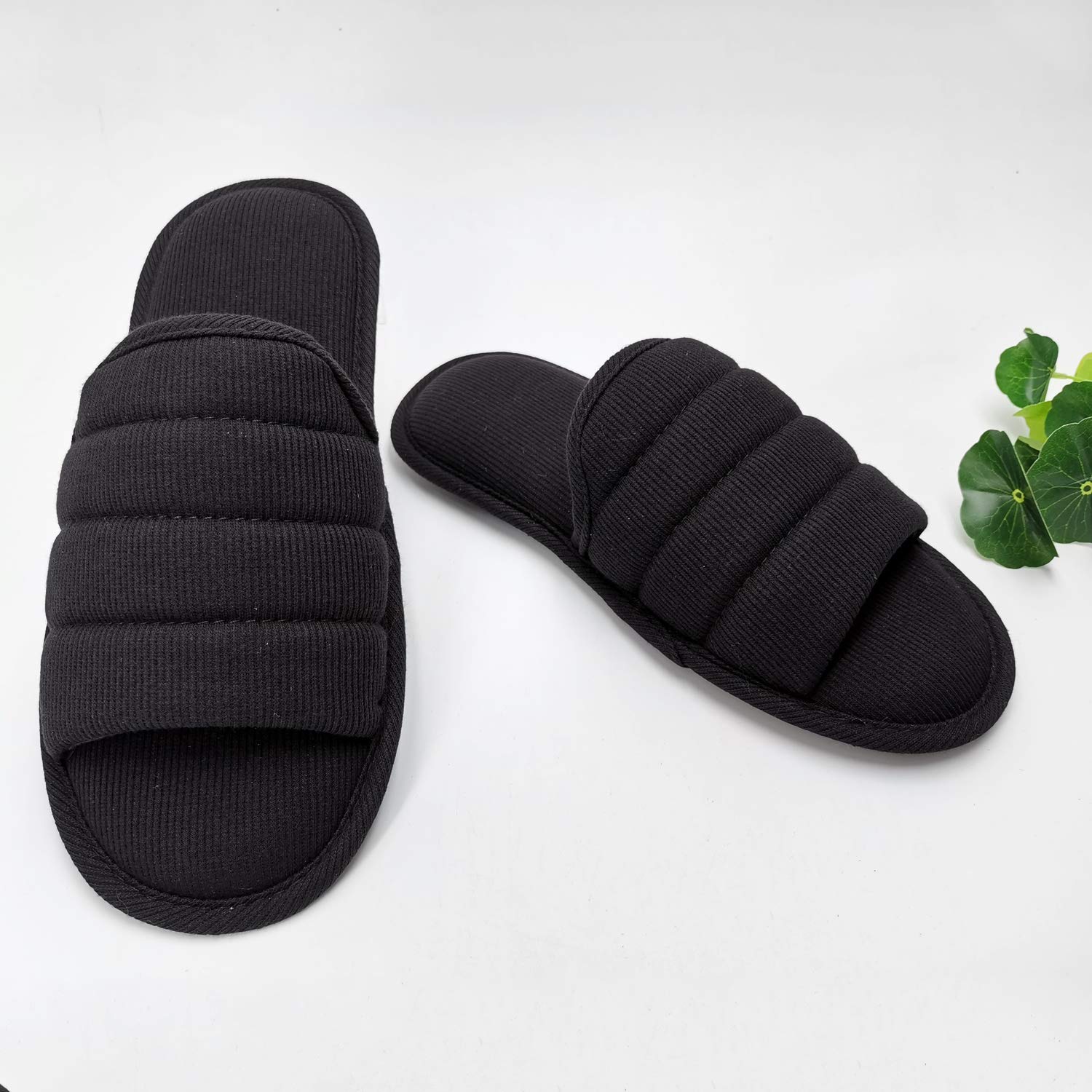 **Oofoot Women's Memory Foam Cotton Summer Slippers - Non-Slip Rubber Sole Indoor Slides, Open Toe Washable House Shoes for Bedroom, Lounge & Spa Comfort**