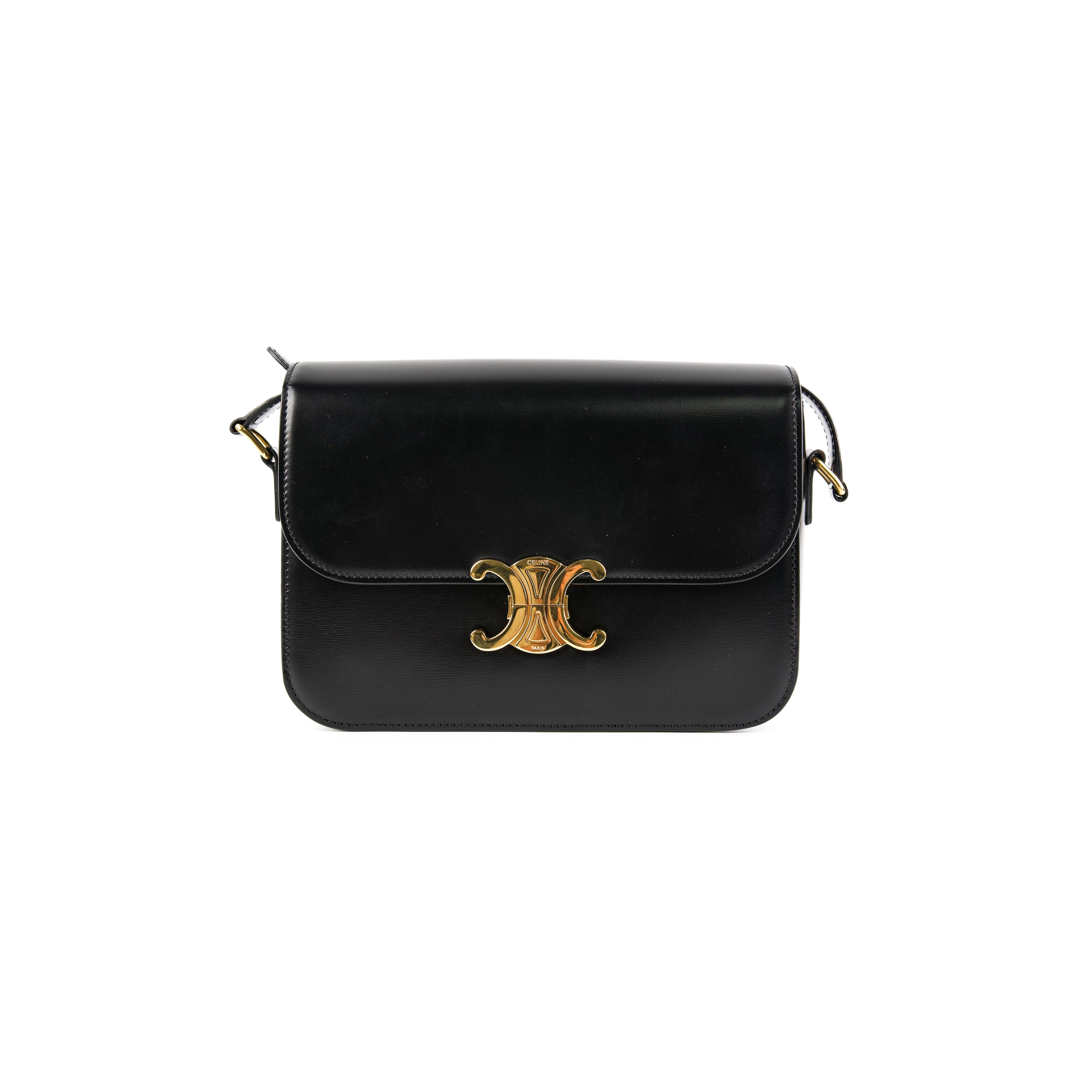 Celine Triomphe Medium Black Leather Crossbody Bag for Women - Luxury Designer Handbag for Everyday Use, Work & Evening Out