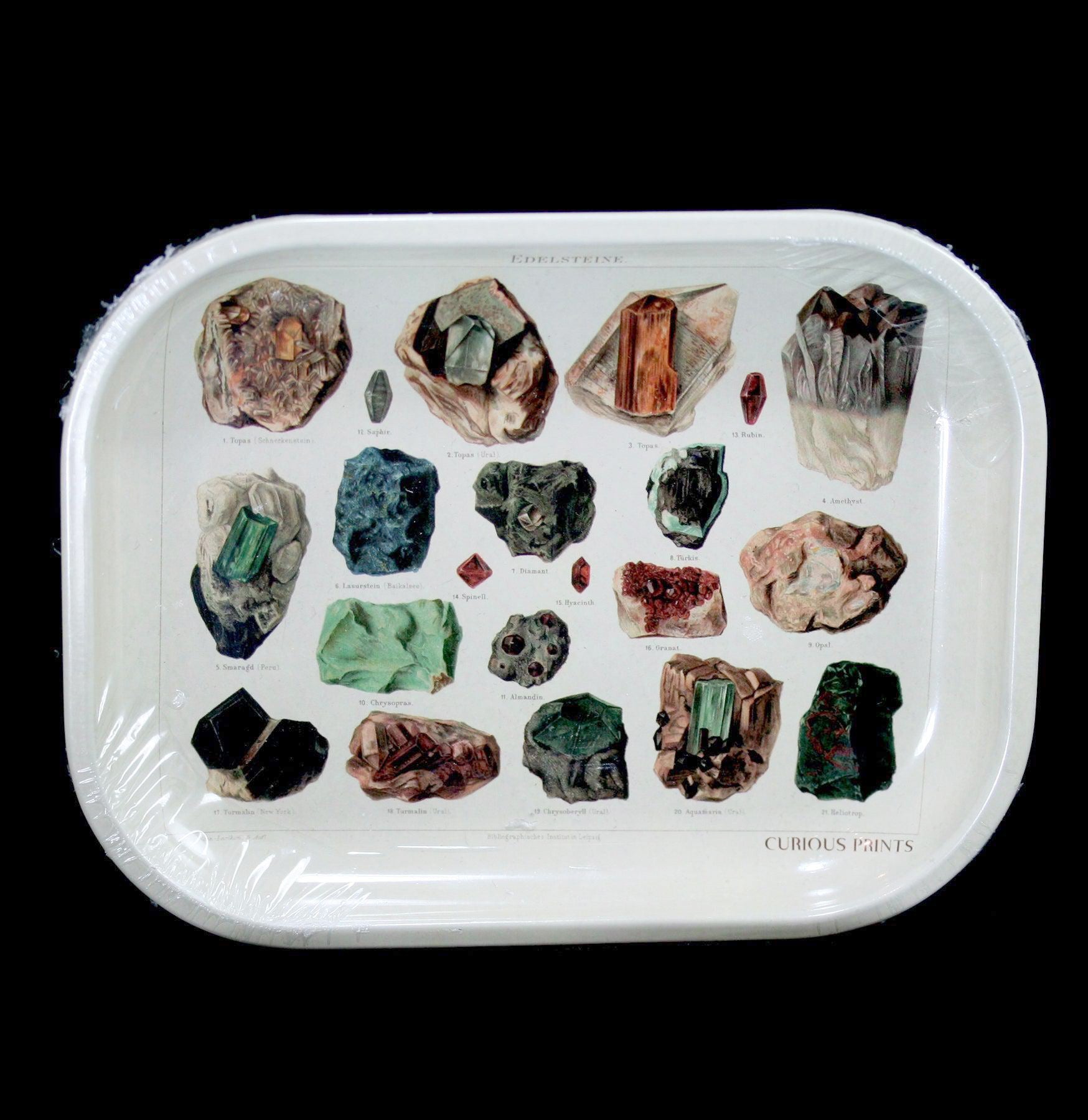 Healing Crystals and Minerals Print Metal Ritual Tray - Spiritual Altar Decor for Meditation, Yoga & Energy Cleansing