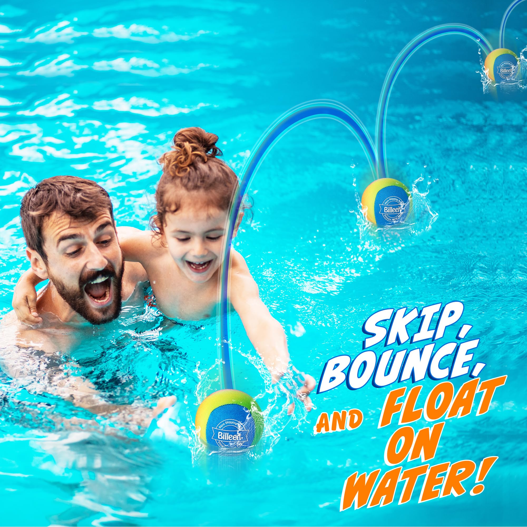5Pcs Water Skipping Balls for Pool Play - Rainbow Splash Bouncing Balls with Portable Mesh Bag | Fun Outdoor Beach Toys for Kids & Adults (Ages 3+) | Perfect for Pool Parties, Lake Days & Summer Water Games
