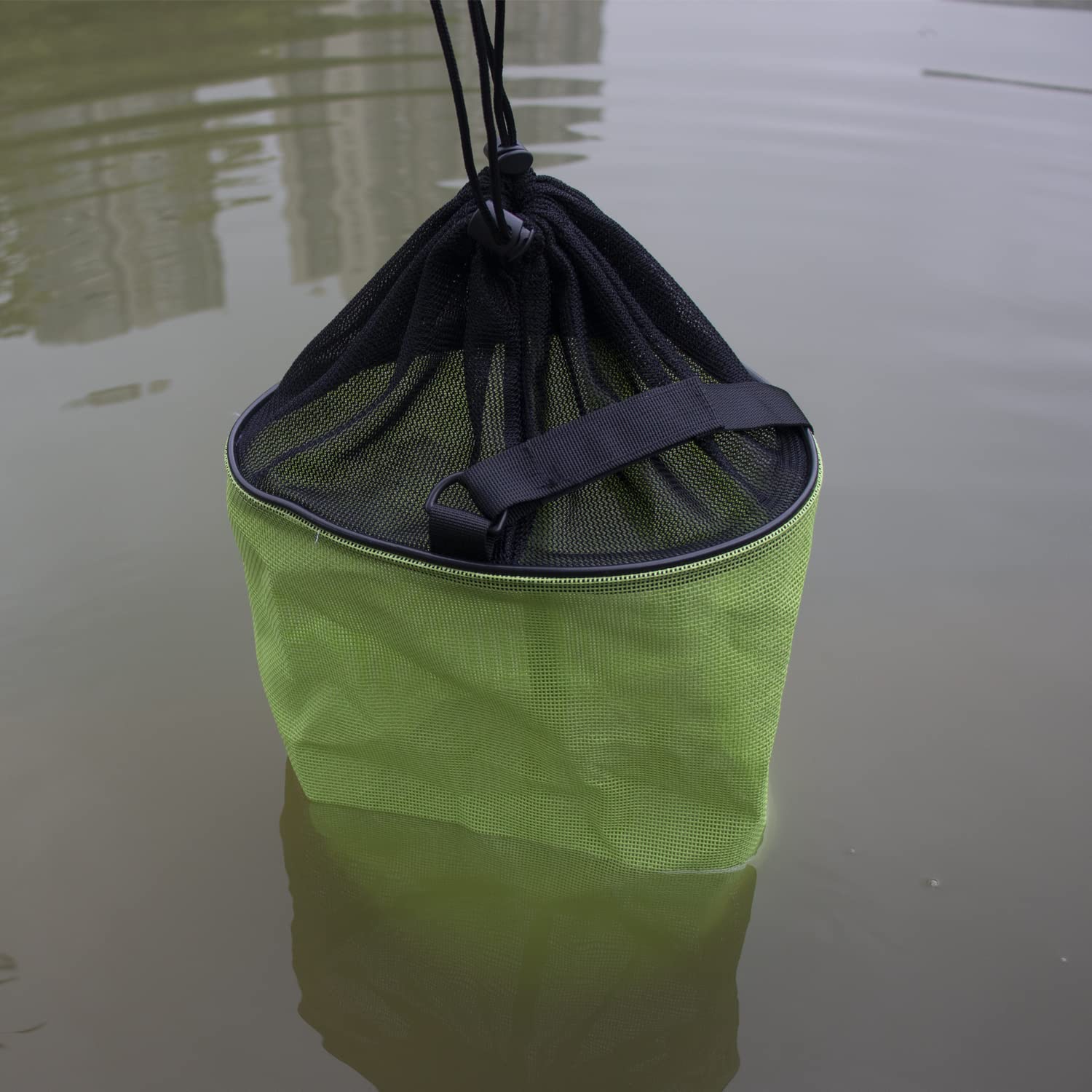 Foldable Fishing Bait Bag - Textilene Mesh Net Storage Cage for Fishing Gear | Portable Bait Bucket for Kayak, Boat & Shore Fishing