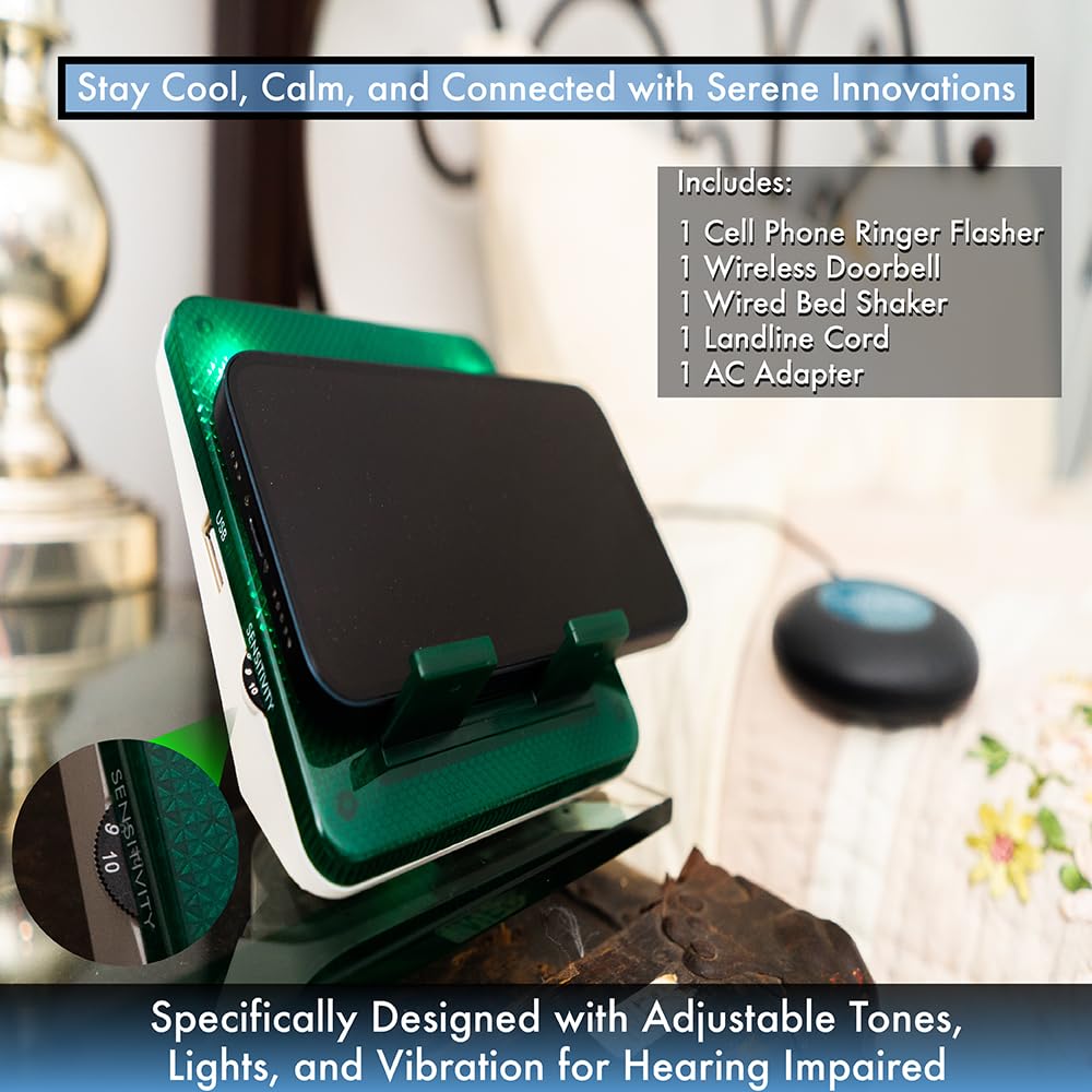 Serene Innovations Wireless Doorbell & Cell Phone Ringer Amplifier with Bed Shaker - for Home & Office Use