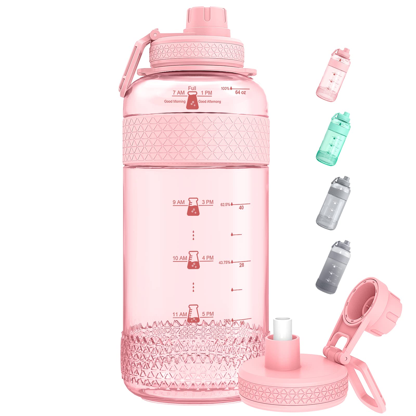 32oz/64oz Motivational Water Bottle with Time Marker & Removable Straw - Leakproof Large Water Jug for Fitness, Gym, Camping & Outdoor Sports - Stay Hydrated During Workouts, Hiking and Daily Activities