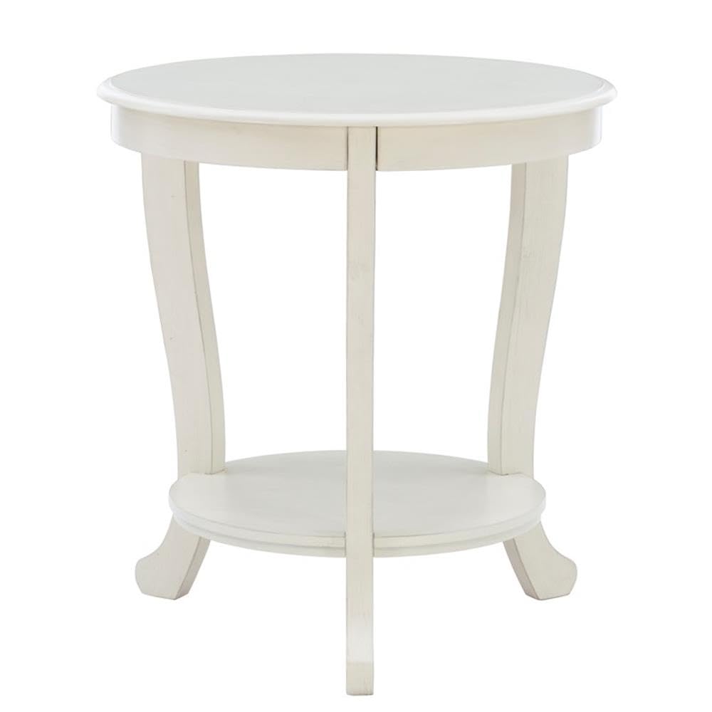 Pemberly Row Round Transitional Wood Side Table with Shelf - White Multi-Step Finish | Perfect for Living Room, Bedroom & Office Decor