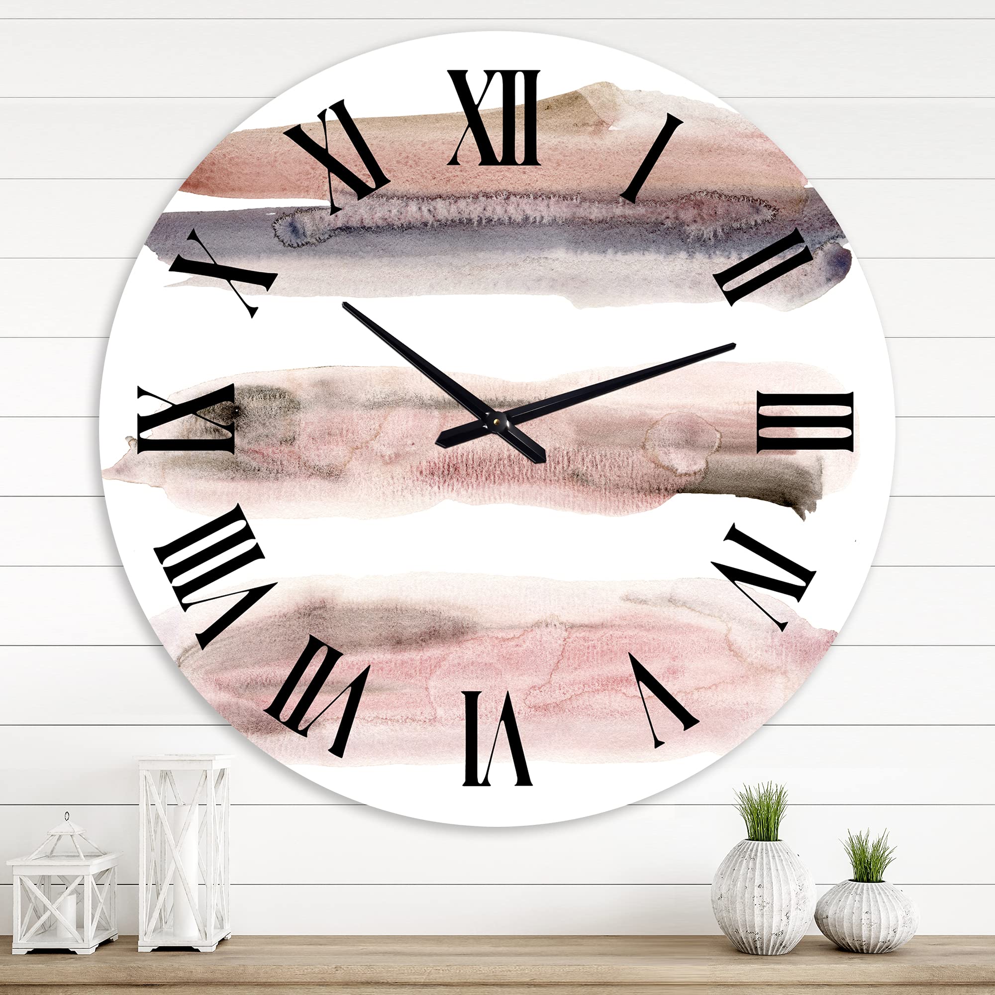 DesignQ Modern Abstract Wall Clock - Pink & Blue Clouds with Beige Spots II, Large Fractal Art Clock for Kitchen, Living Room, Bedroom & Office Decor | Silent Non-Ticking Home Décor
