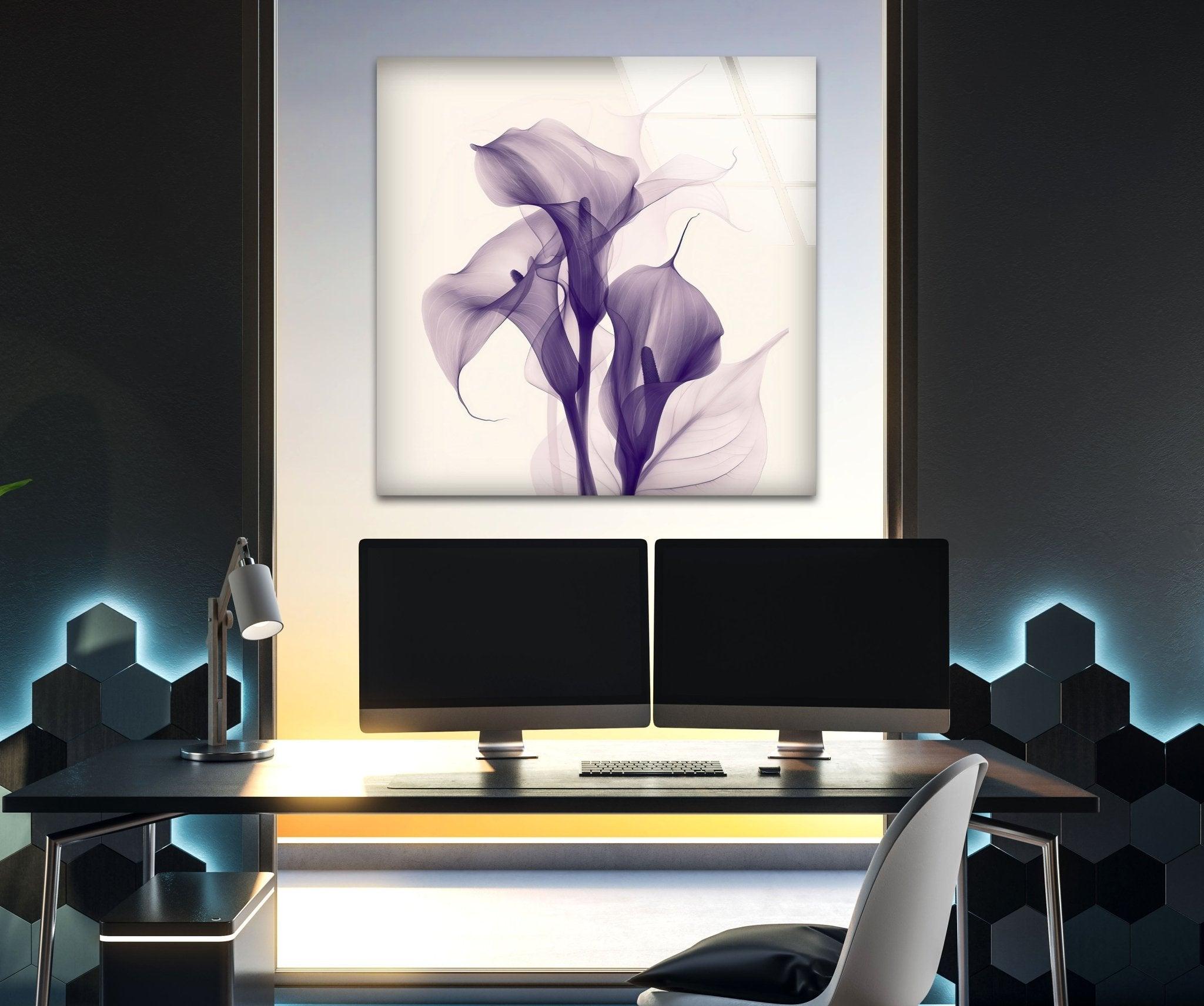 Albert Koetsier Purple Glass Wall Art - Handmade Modern Decor for Living Room, Bedroom & Office - Elegant Stained Glass Panel for Home & Gifts