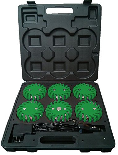 RPF16LLM6 6-Pack Rechargeable 16 LED Magnetic Emergency Flares - 9 Functions Portable Roadside Safety Lights for Cars, Trucks & Camping | Green Power Markers for Nighttime Visibility