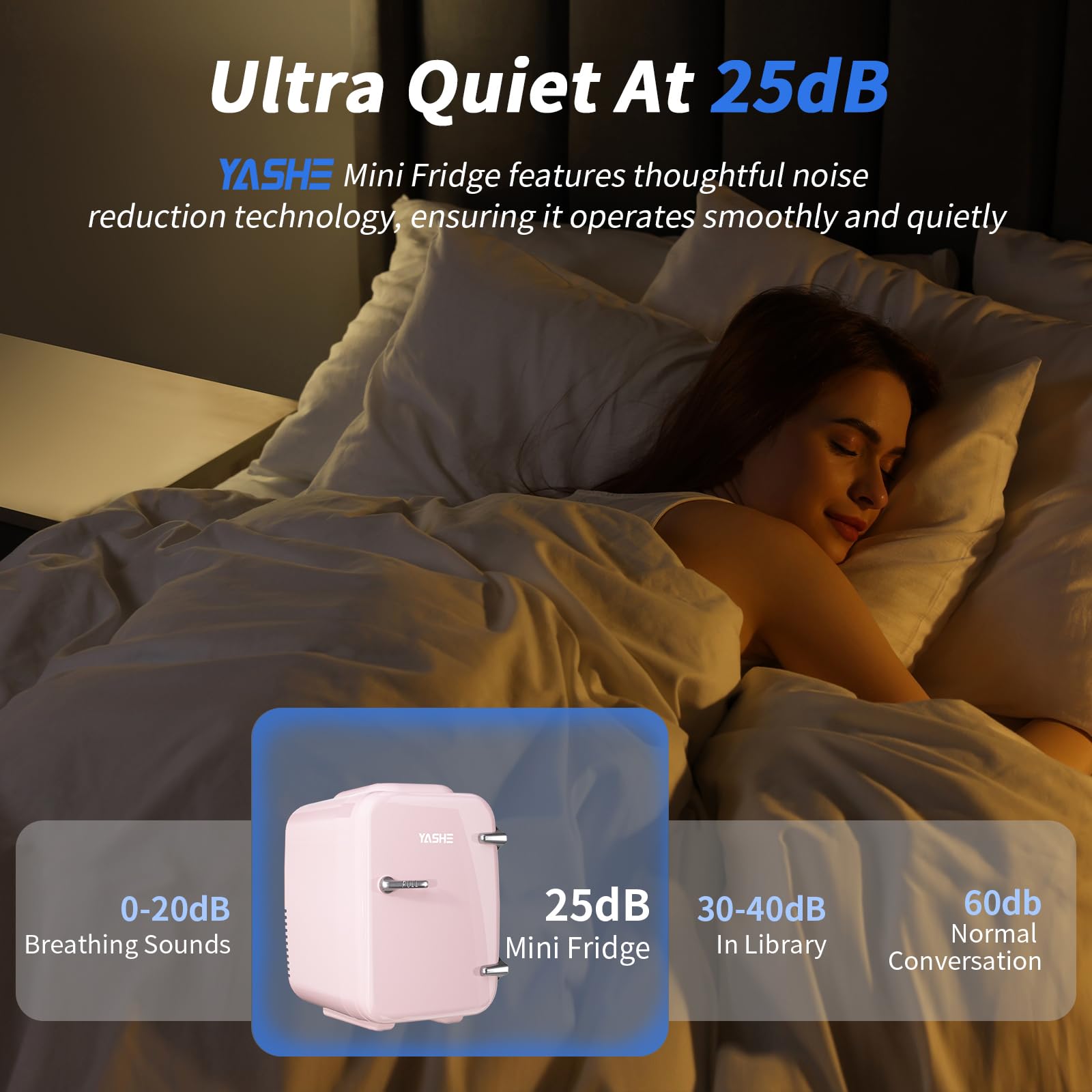 YASHE 4L/6 Can Mini Fridge - Compact Thermoelectric Cooler & Warmer for Skincare, Drinks (110V AC/12V DC) - Perfect for Office, Dorm, Bedroom, Car - Pink Portable Refrigerator for Beauty Products & Beverages