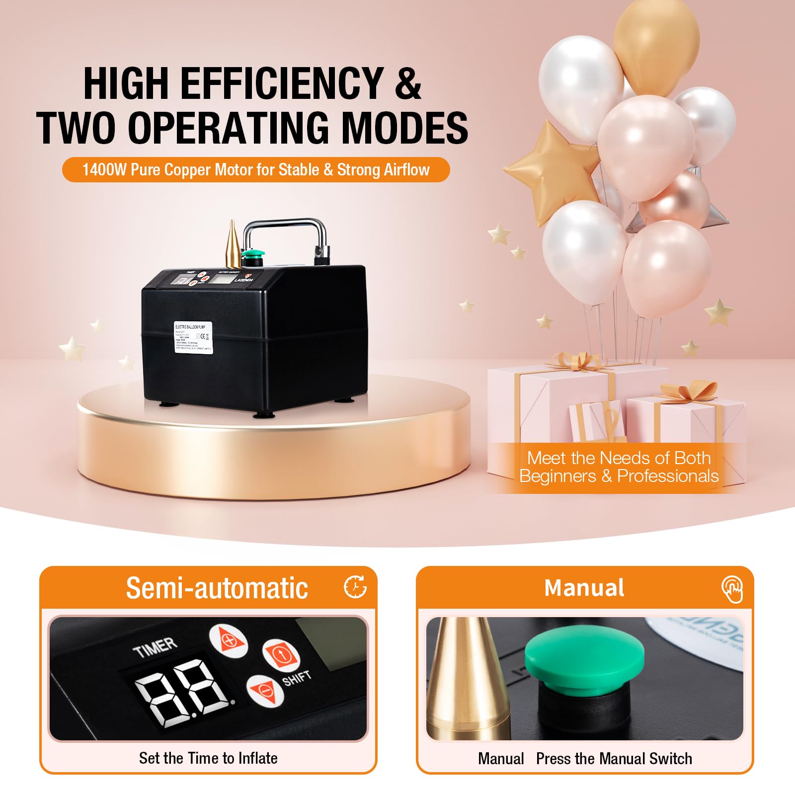 Portable Electric Balloon Pump with Timer - Fast Balloon Inflator & Air Blower for Party Decorations, Birthday Events, Wedding Balloons & Holiday Celebrations