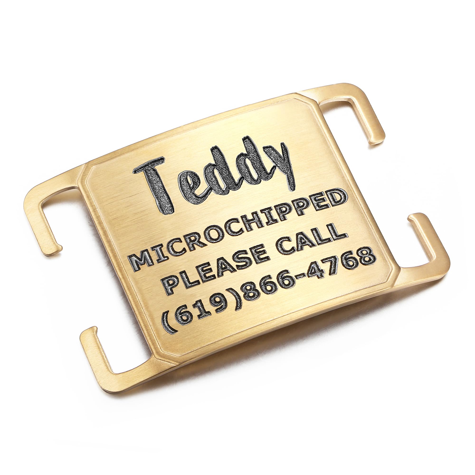 Custom Engraved Pet ID Tags for Dogs & Cats - Personalized Silent Slide-On Collar Tags in PVD Gold Stainless Steel with 5 Lines of Text - Perfect for Daily Walks, Vet Visits & Travel Identification