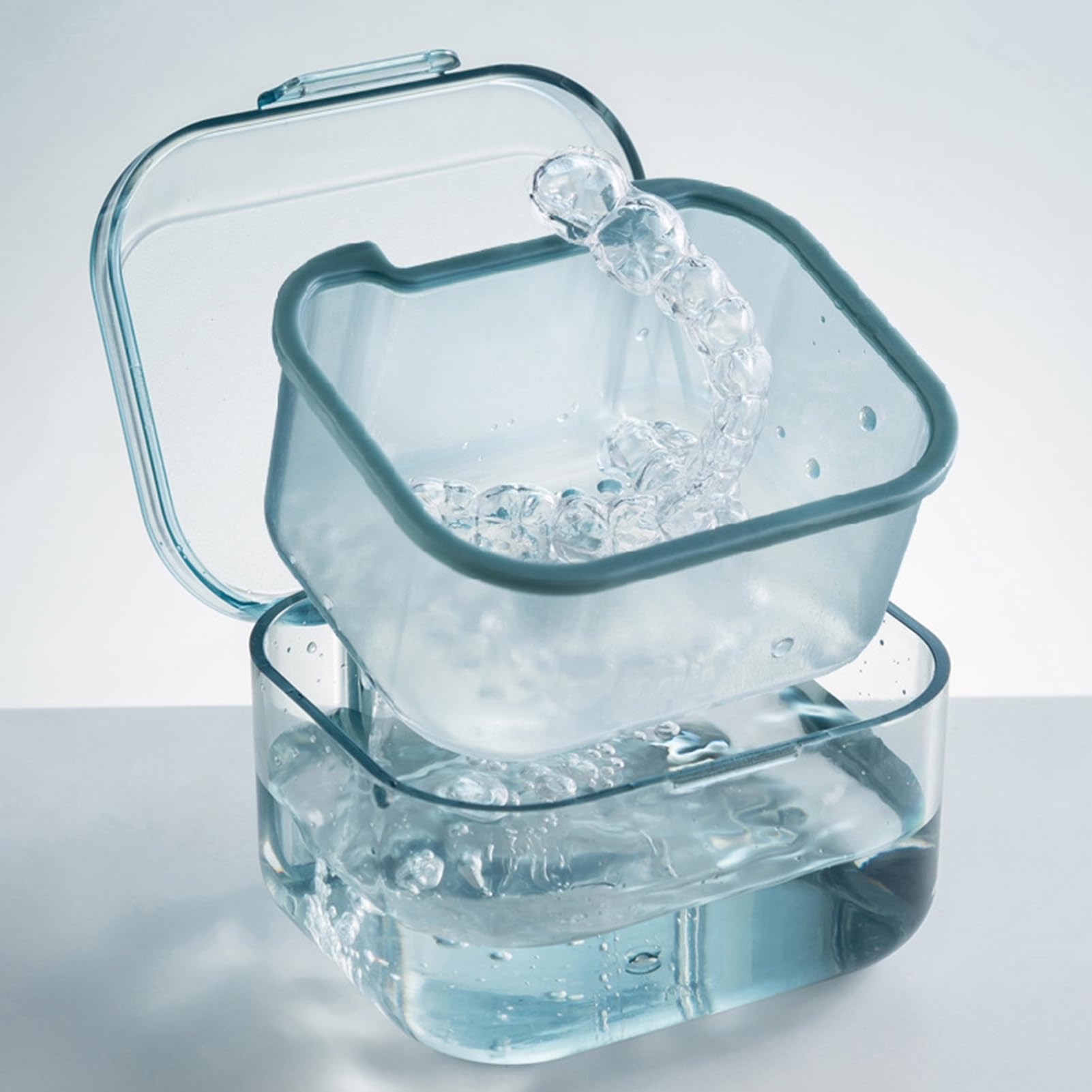 Transparent ABS Denture Case with Lid & Brush - Food Grade Storage for Elderly - Ideal Travel & Home Use