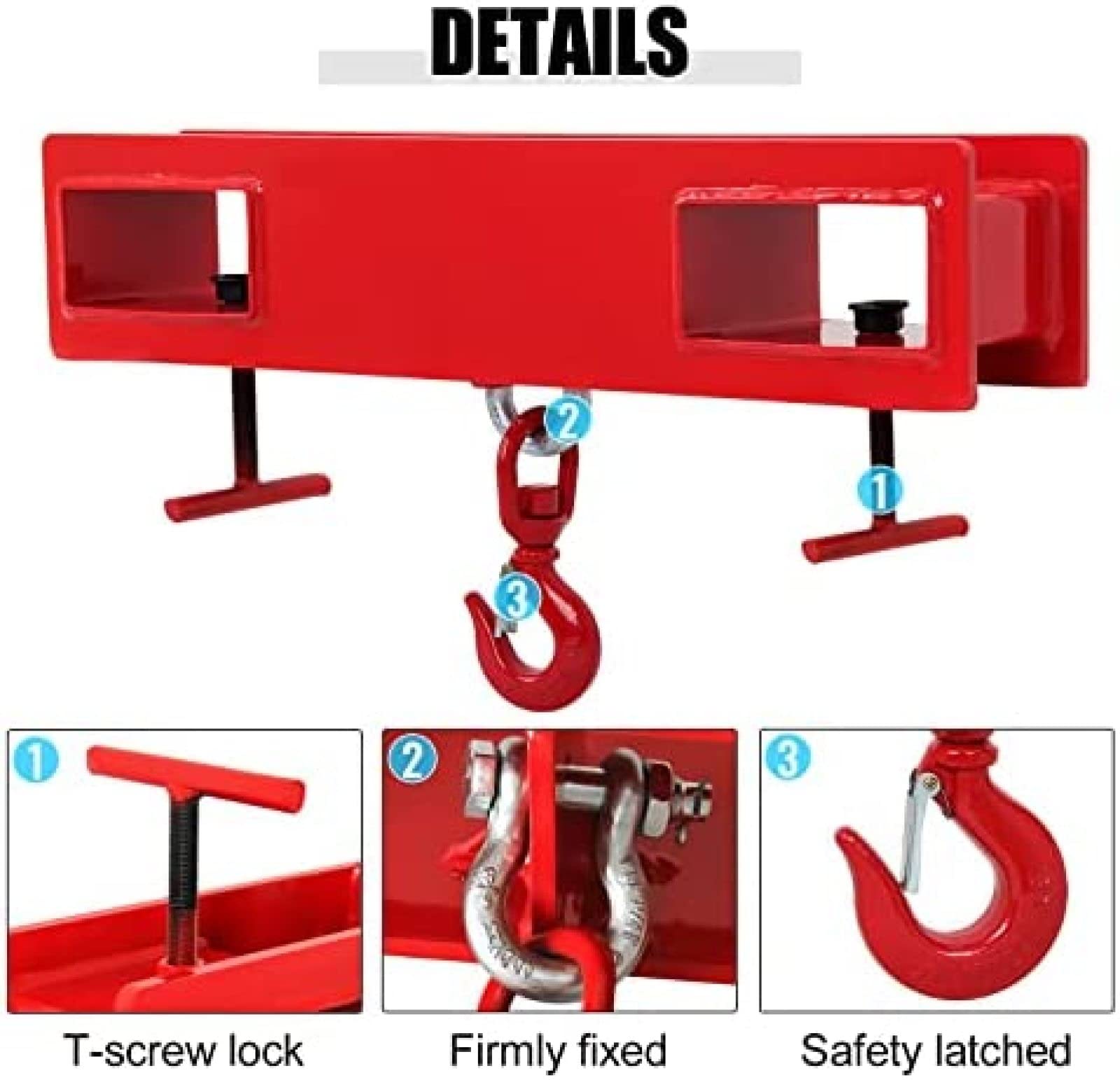 MELEG 2 Ton Forklift Lifting Hook Attachment - Heavy Duty Red Steel Forks for Warehouse, Construction & Material Handling - Perfect for Lifting Pallets, Equipment & Industrial Loads