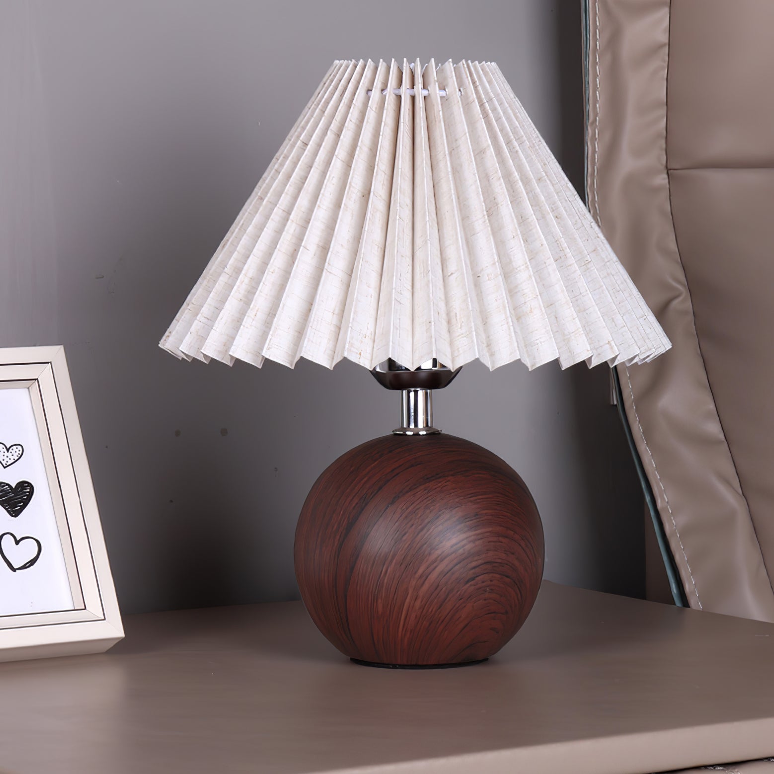Modern Wooden Pleated Table Lamp - Handcrafted Natural Wood Nightstand Light for Bedroom, Living Room & Office - Warm Ambient Lighting for Home Decor