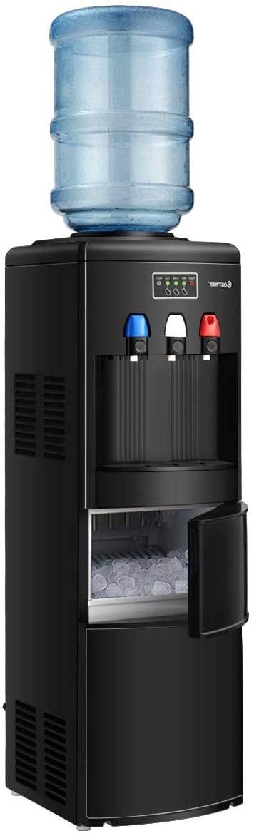Nightcore 2-in-1 Freestanding Electric Water Cooler Dispenser with Built-in Ice Maker - 27LB/24H Ice Production, Hot & Cold Top Loading Design, Child Safety Lock - Perfect for Home, Office, or Kitchen Use (Black)