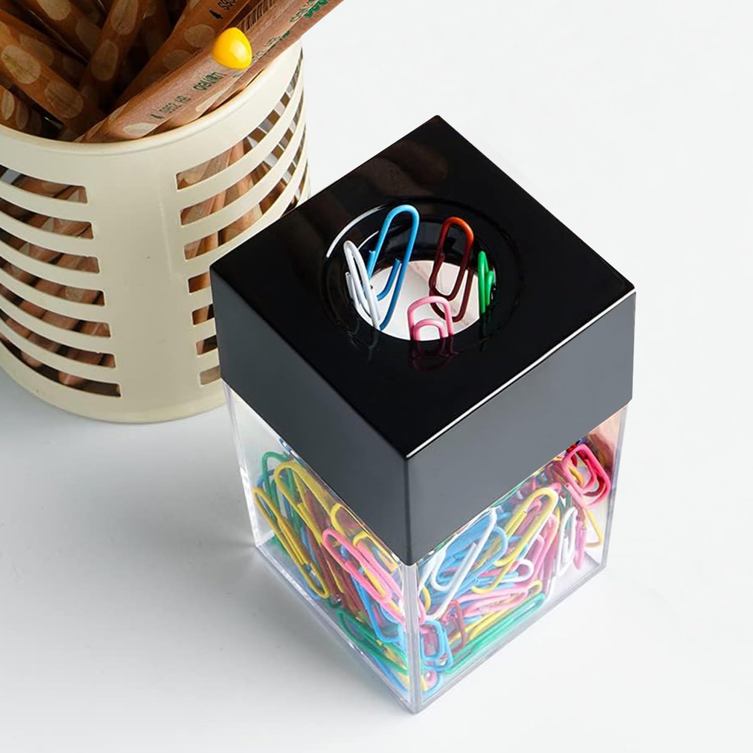 Magnetic Paper Clip Holder for Desk - 4 Pack with 100 Clips Included, Holds Up to 150 Clips | Office Organization & School Supplies for Paper Management