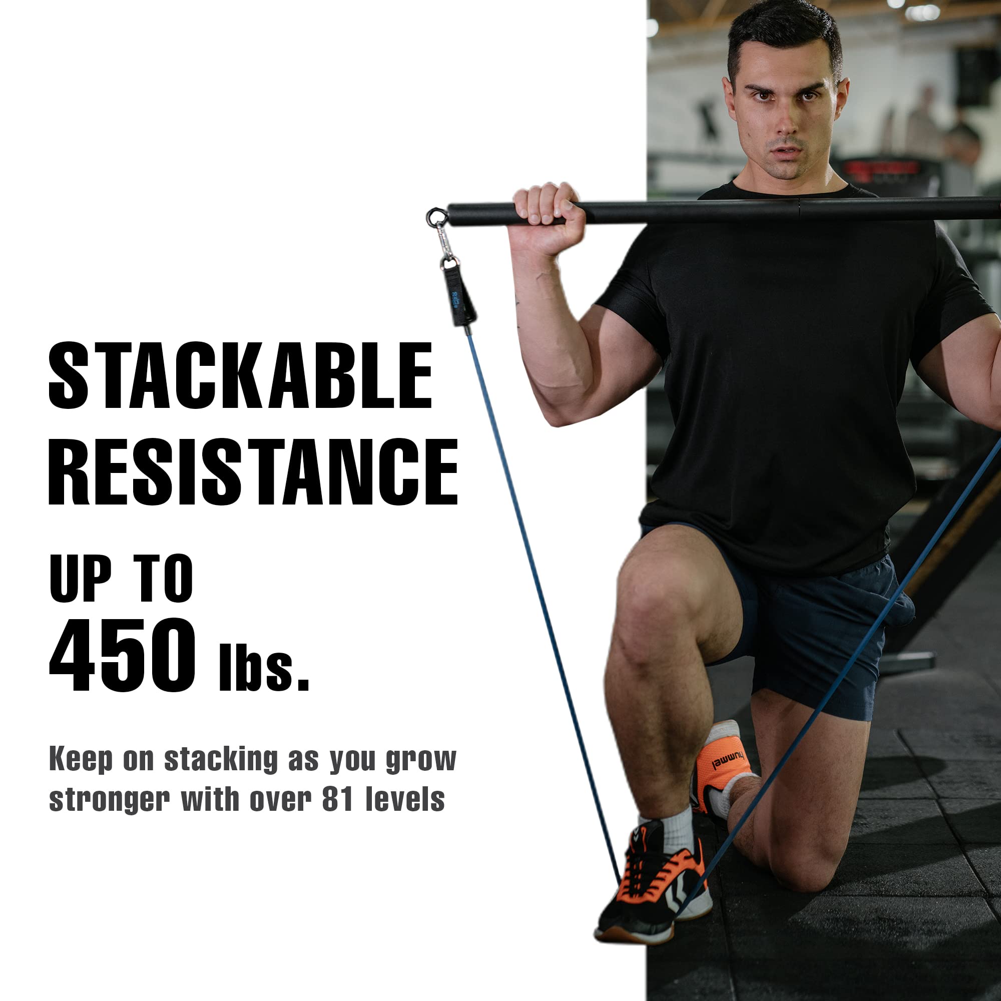 Premium Stackable Resistance Band Set - 450LBS Tension with Bar, Handles, Door Anchor & Ankle Straps | Home Gym Equipment for Strength Training, Physical Therapy & Full Body Workouts